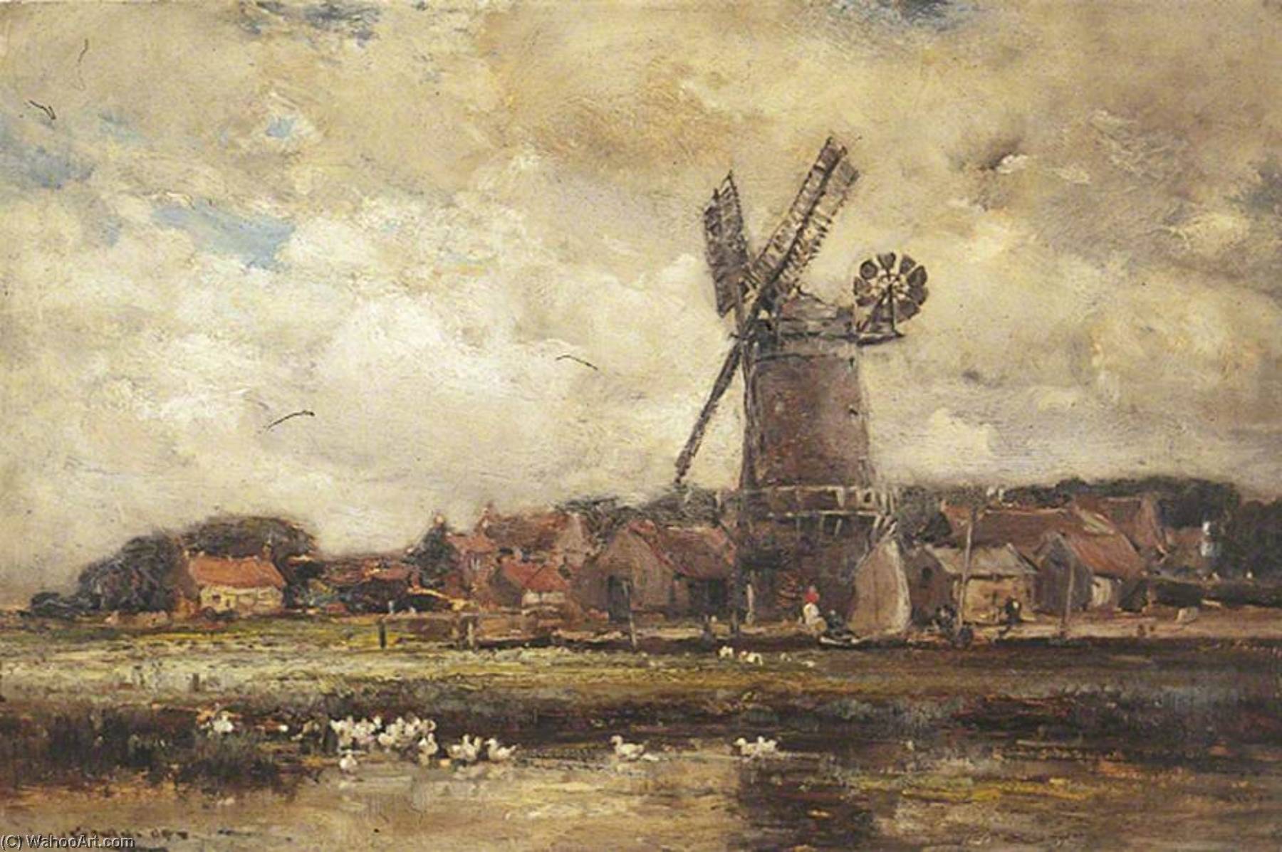 Art Reproductions Landscape with a Windmill, 1909 by Owen Bowen