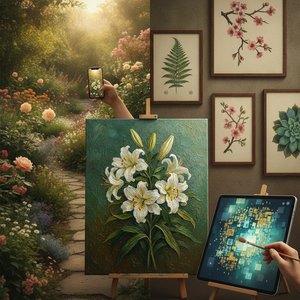 Botanical Elegance Reimagined: Transform Your Photos into AI-Driven Masterpieces with ArtsDot's Bespoke Oil Reproductions