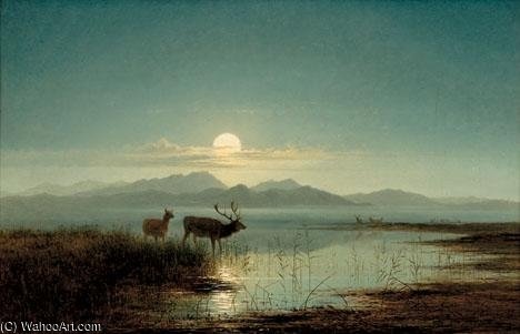 Stag Watering By Moonlight — Arthur Gilbert