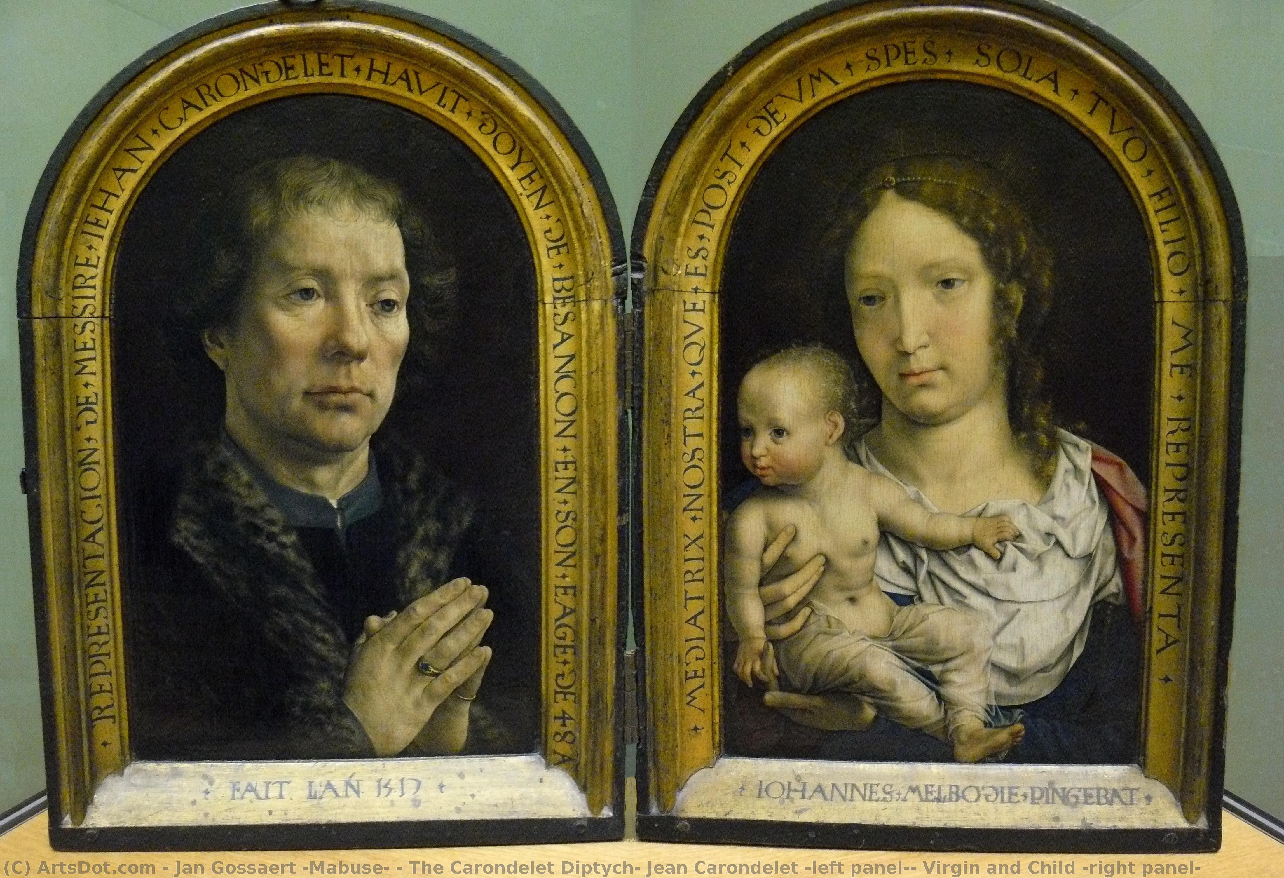 View the most popular artwork of Jan Gossaert (Mabuse) ranked #4: The Carondelet Diptych: Jean Carondelet (left panel), Virgin and Child (right panel)