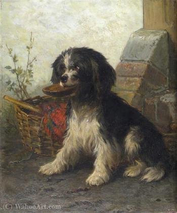 A Black And White Terrier By A Basket — Conradyn Cunaeus