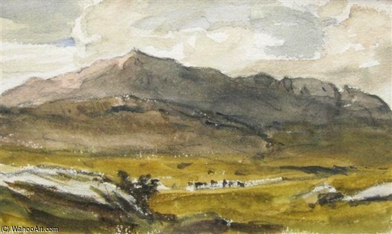 An Extensive Mountainous Landscape With Cattle On A Distant Track — Thomas Collier