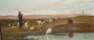 Figures And Goats By An Oasis — Frederick Goodall