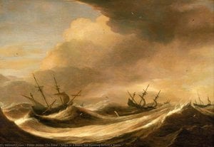 Ships In A Heavy Sea Running Before A Storm — Pieter Mulier The Elder