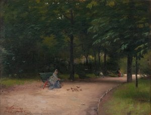 Feeding birds in the park
