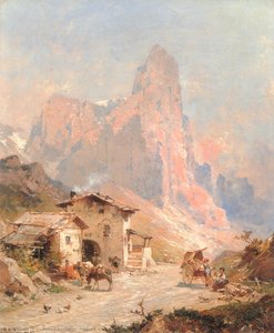 Figures In A Village In The Dolomites — Franz Richard Unterberger