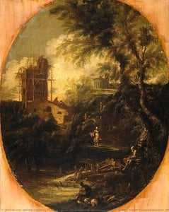 Landscape With Hermit, Pilgrim And Peasant Woman, Antonio Francesco Peruzzini (attributed To), 1690 - 1740 — Antonio Francesco Peruzzini