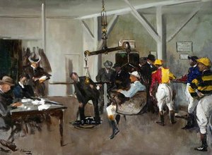 The Weighing Room, Hurst Park — Sir John Lavery