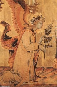 The Annunciation And Two Saints (detail) — Simone Martini, Late Gothic