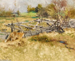 Fox By The Fence — Bruno Liljefors