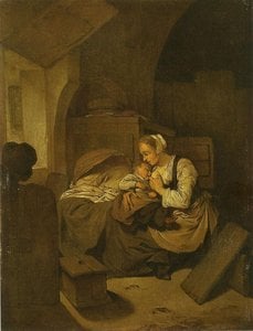 Interior With Mother Nursing Her Child — Cornelis Bega, Dutch Golden Age