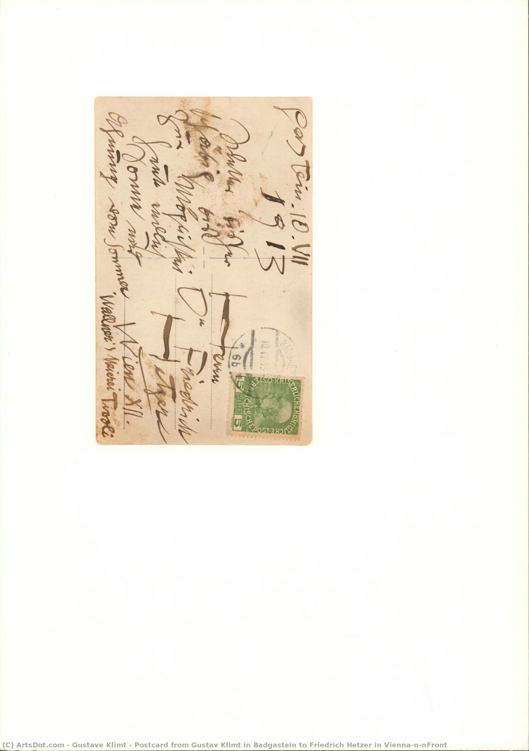 Gustave Klimt - Carte postale de Gustav Klimt à Friedrich Hetzer à Badgastein