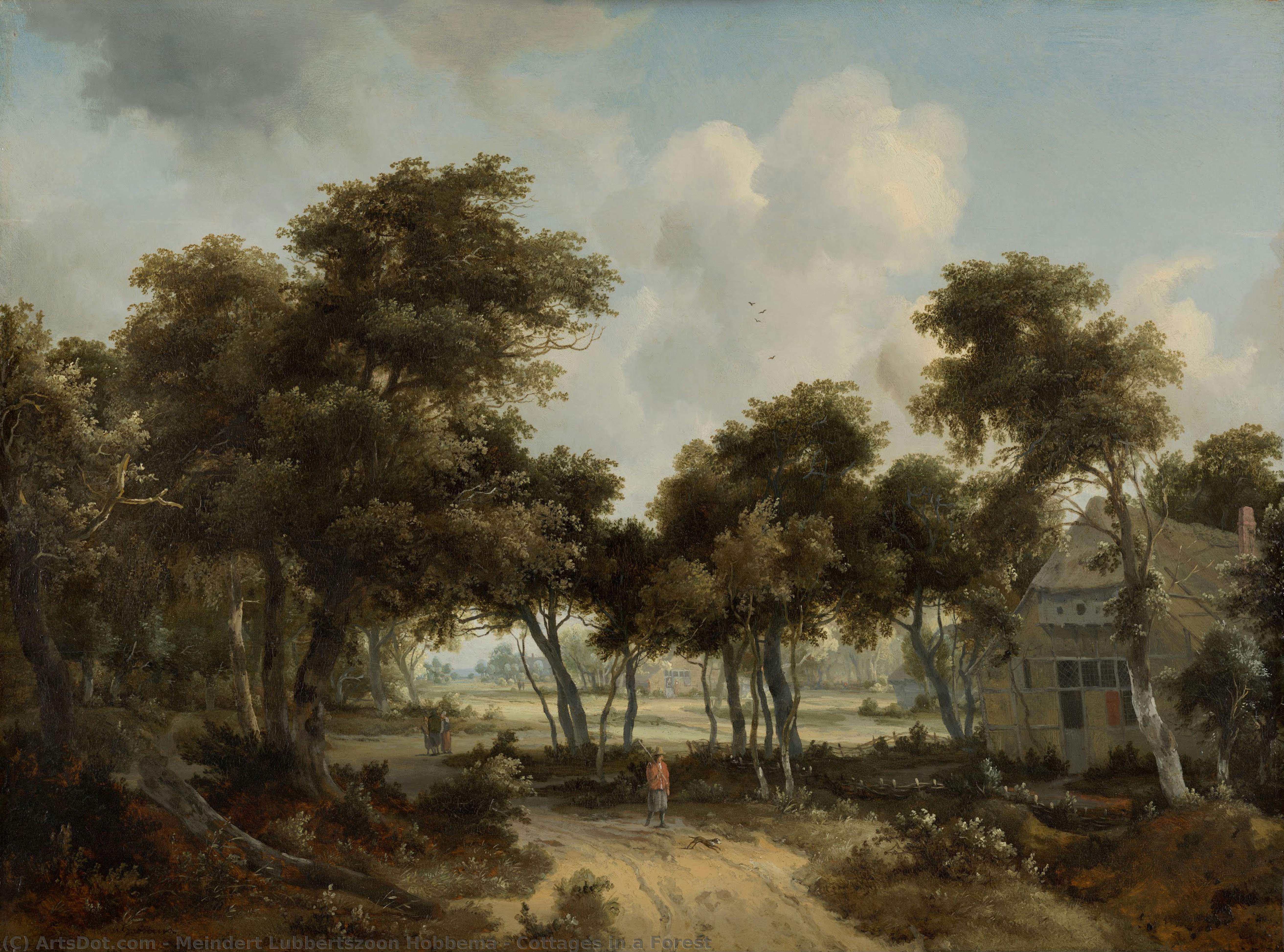 Meindert Hobbema - Cottages en el bosque