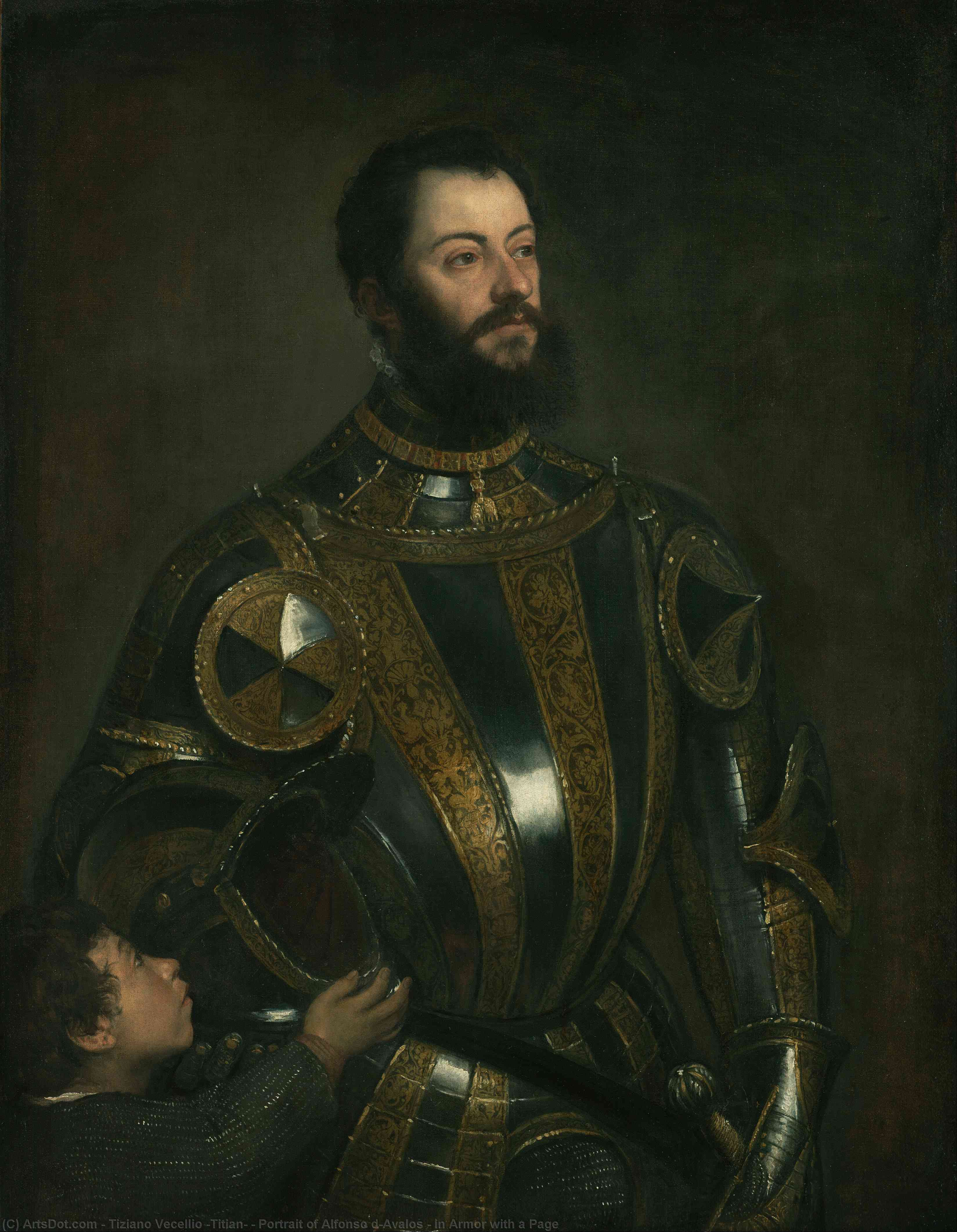 Admire Titian’s ‘portrait Of Alfonso D’avalos’! A Stunning Renaissance Masterpiece Featuring Intricate Armor & A Young Page. Own A High-quality Reproduction Of This Venetian Painting. Portrait Of Alfonso D`avalos , In Armor With A Page Artworks_database — 提香