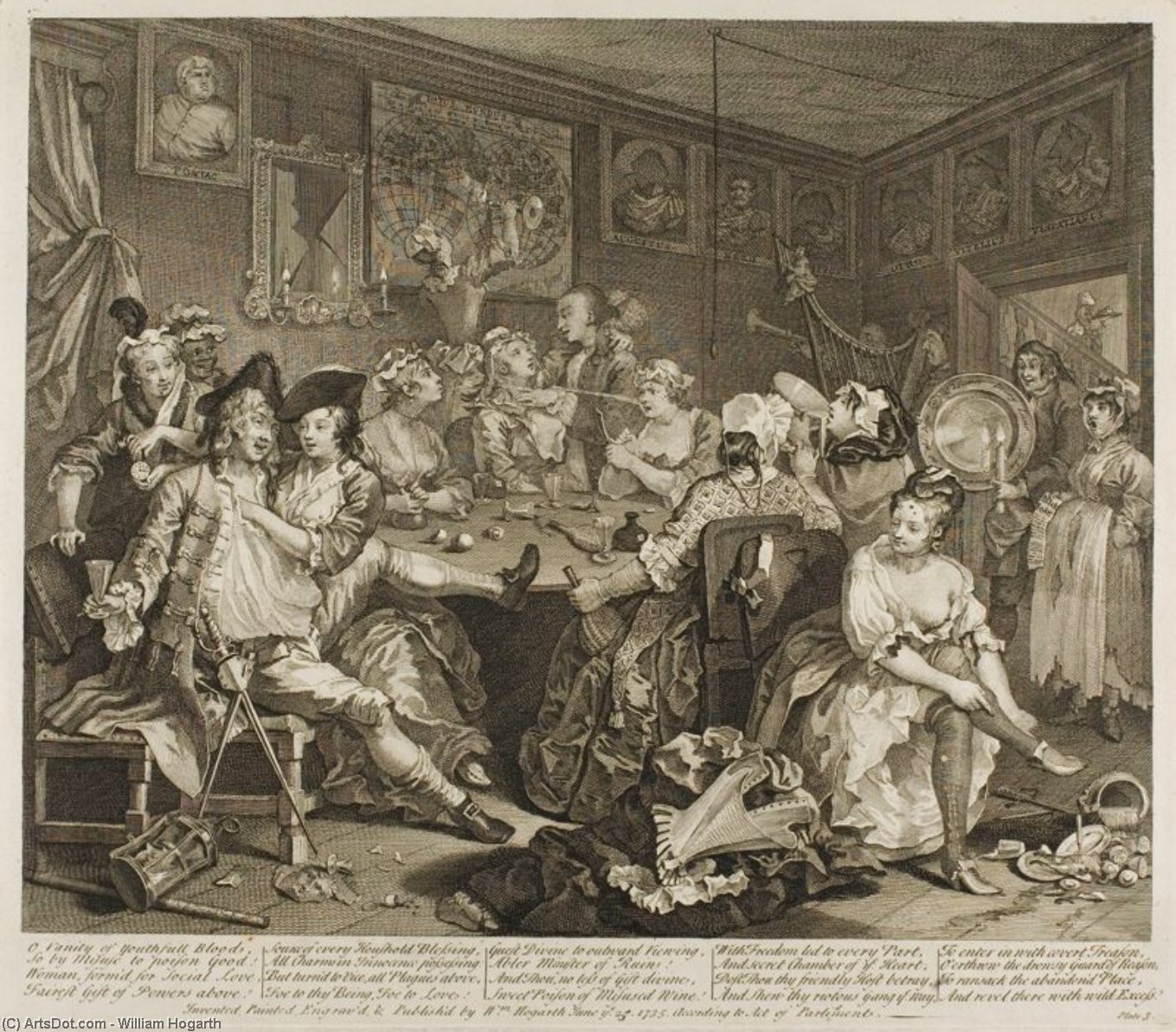 William Hogarth - Plate trois, de A Rake's Progress