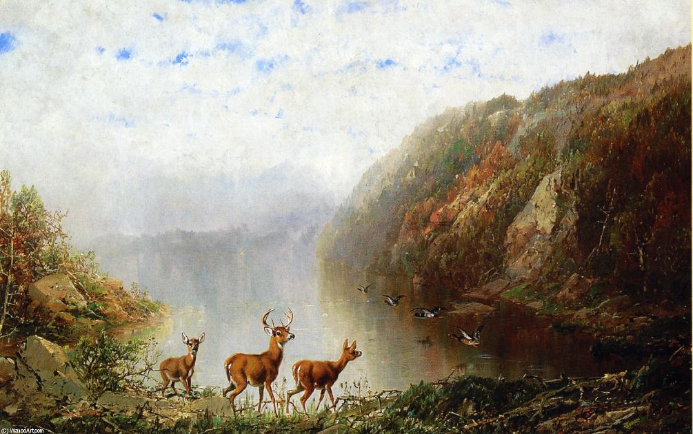 herman herzog - Landscape with Deer and Ducks