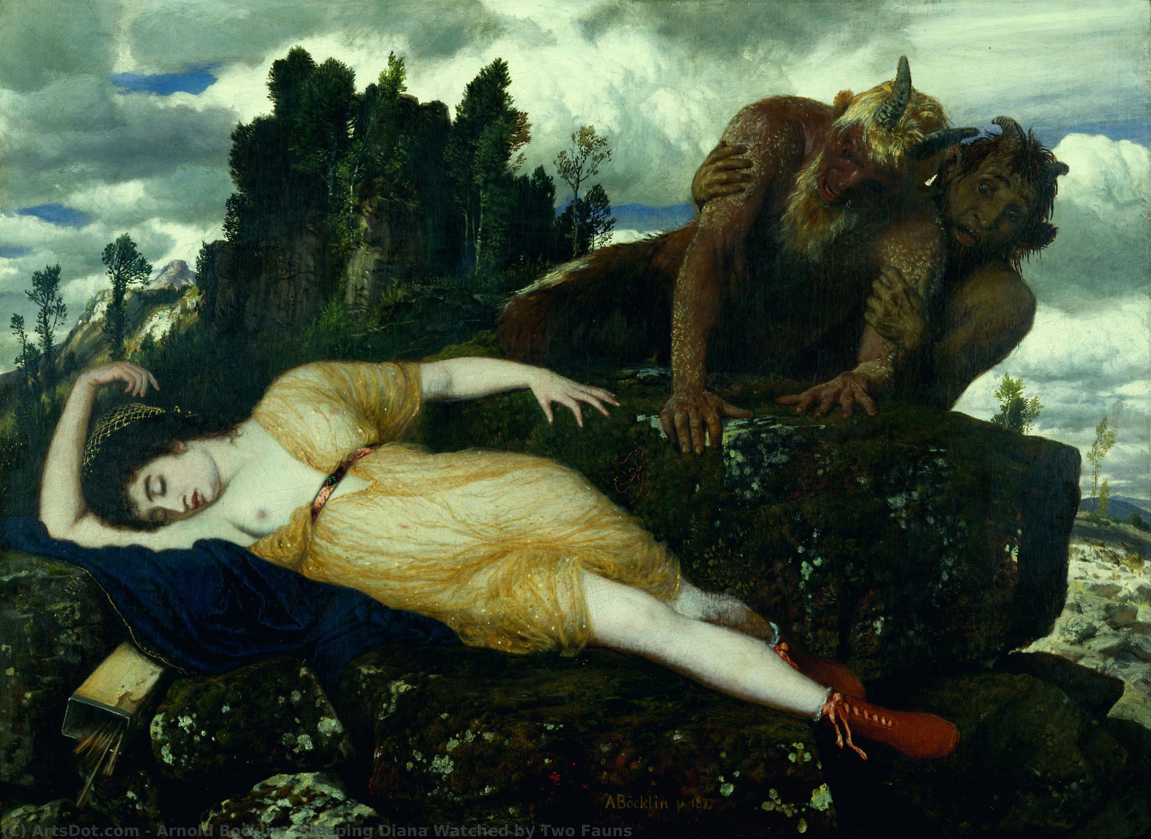 Schlafende Diana, Beobachtet Von Zwei Faunen — Arnold Böcklin