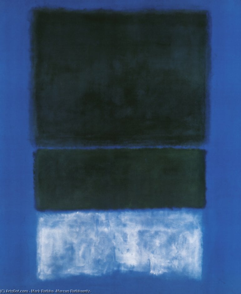 Mark Rothko - Greens and White in Blue