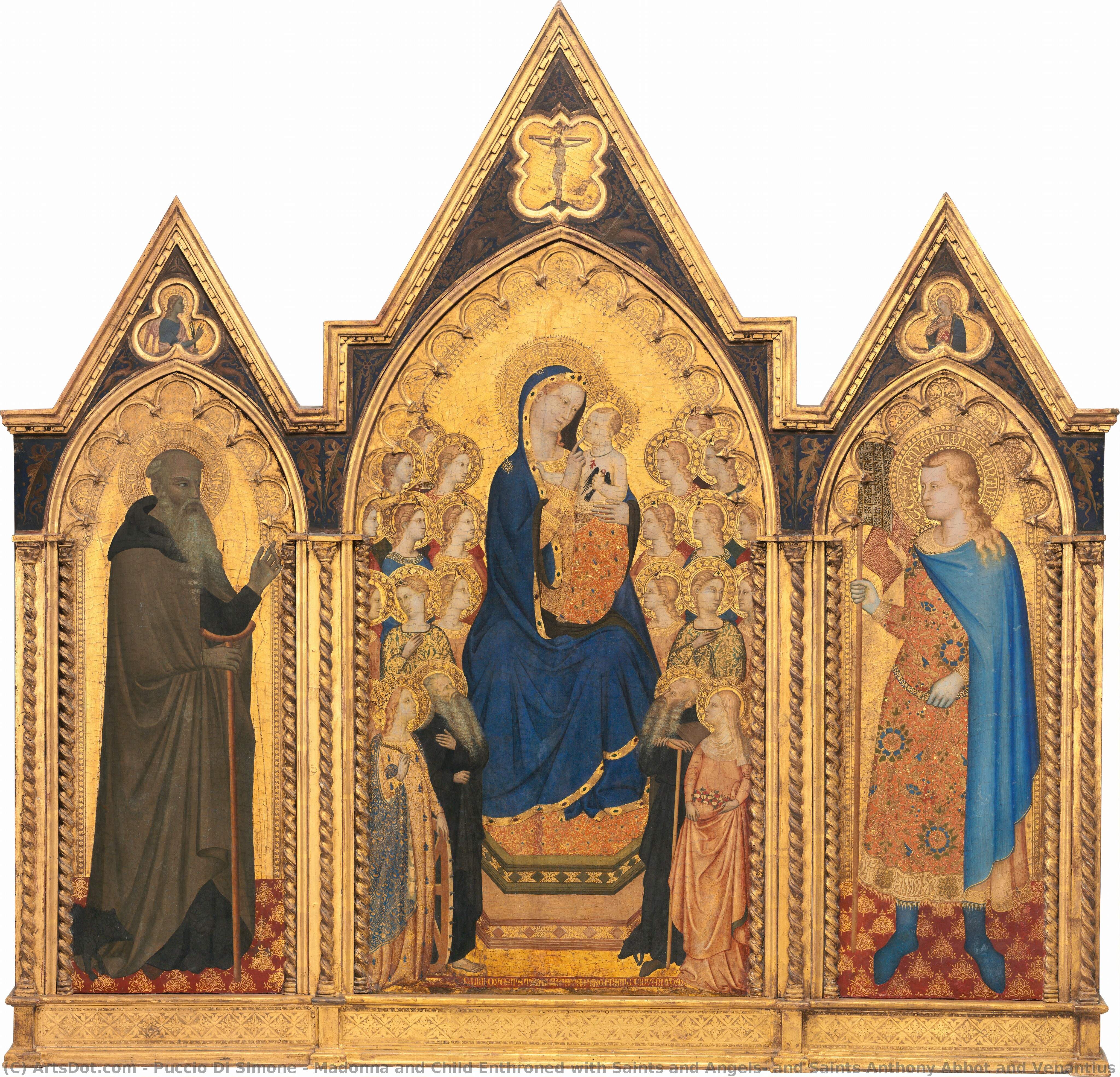 Madonna And Child Enthroned With Saints And Angels, And Saints Anthony Abbot And Venantius [entire Triptych] — Puccio Di Simone