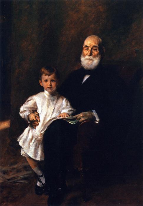 Master Otis Barton And His Grandfather — William Merritt Chase, Acrylic On Canvas, Impressionism