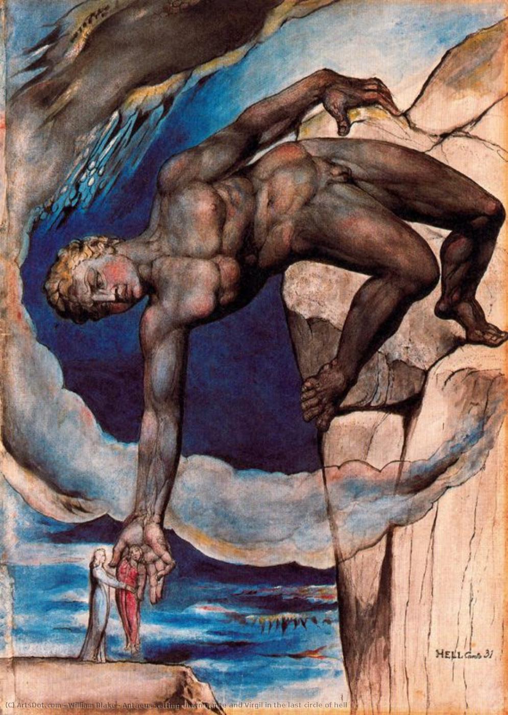 William Blake - Antaio setting down Dante e Virgilio nell'ultimo cerchio dell'inferno