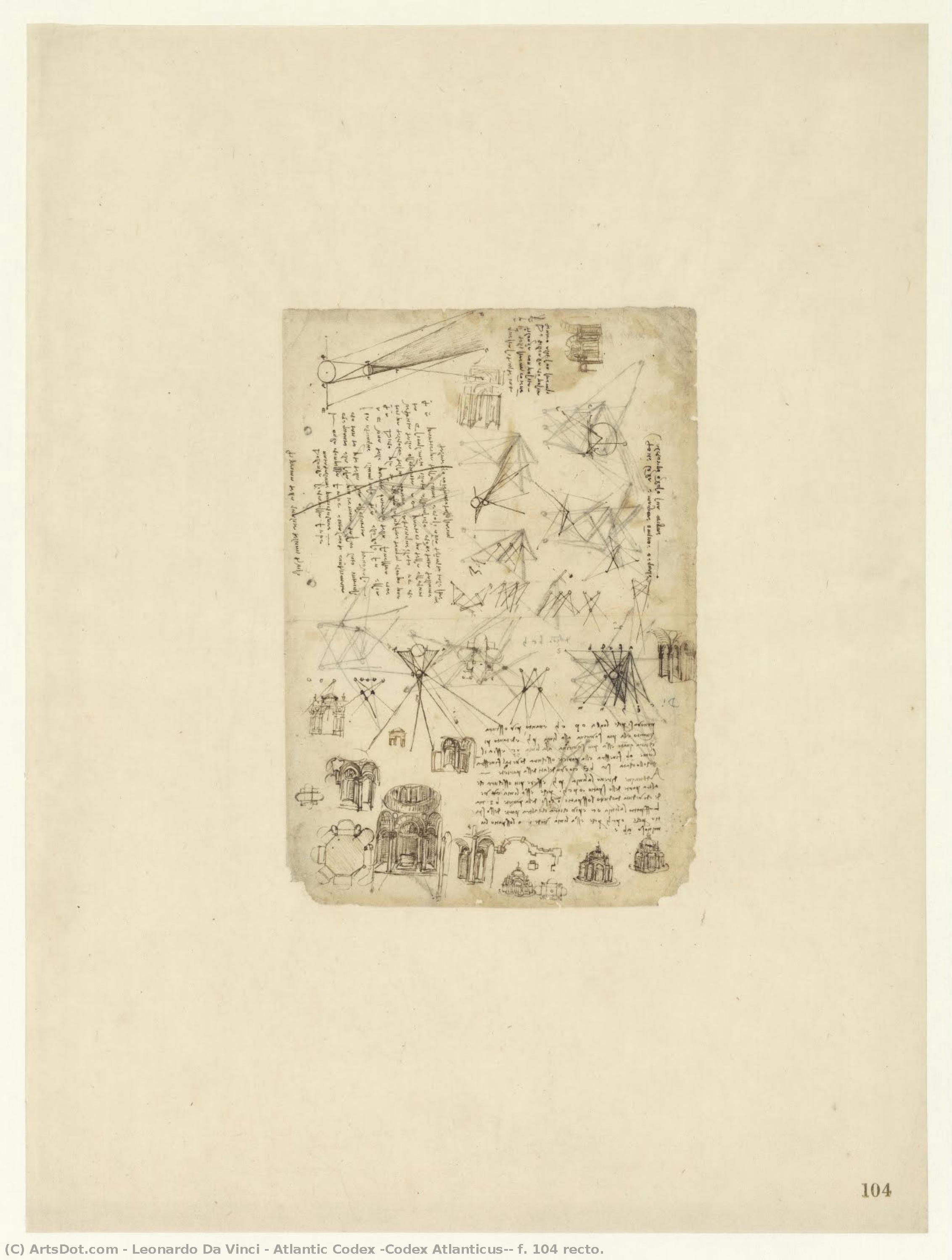 Het Atlantische Codex (codex Atlanticus), Foliant 104 Recto. — Leonardo Da Vinci