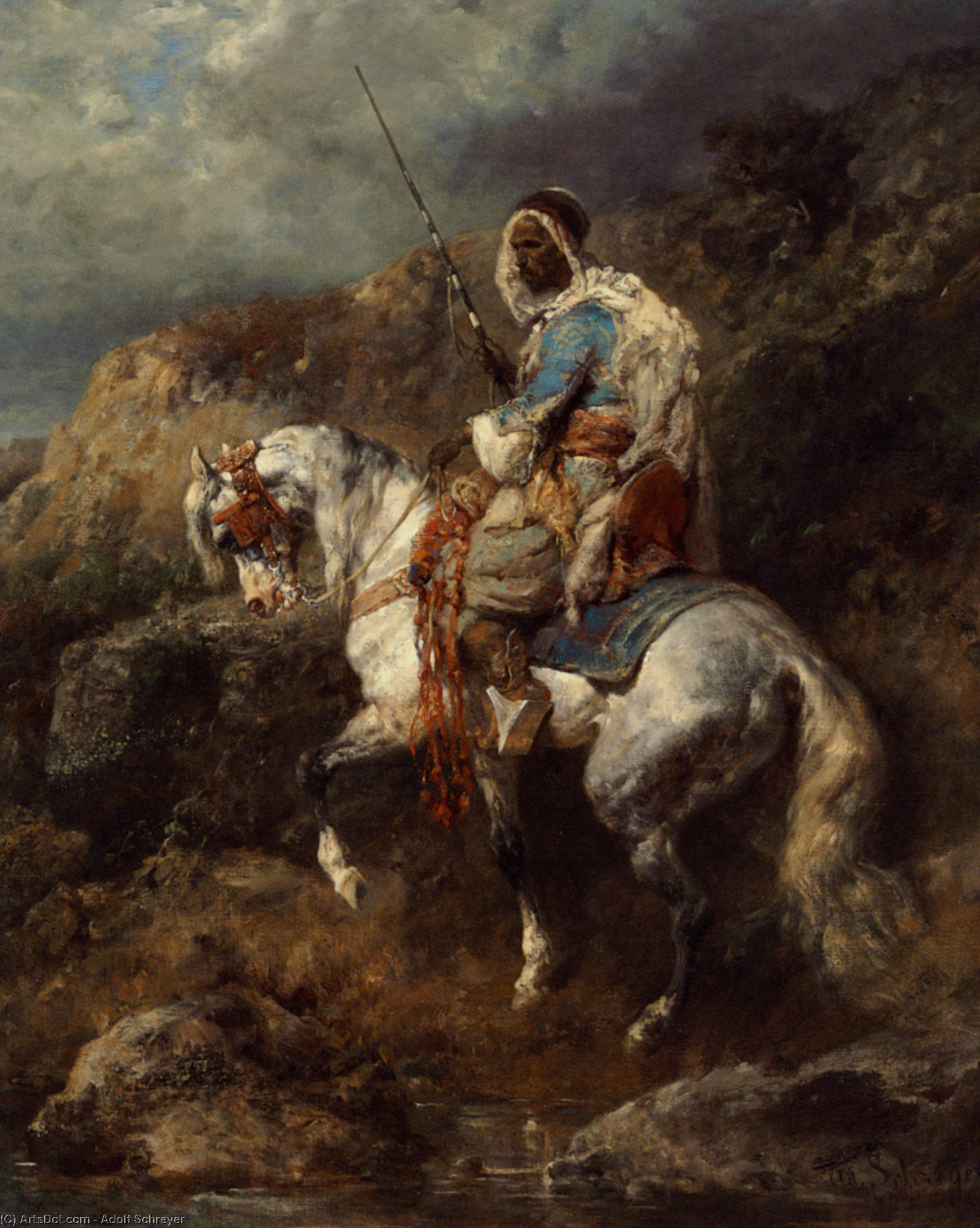 Arabischer Reiter An Einter Tranke — Adolf Schreyer