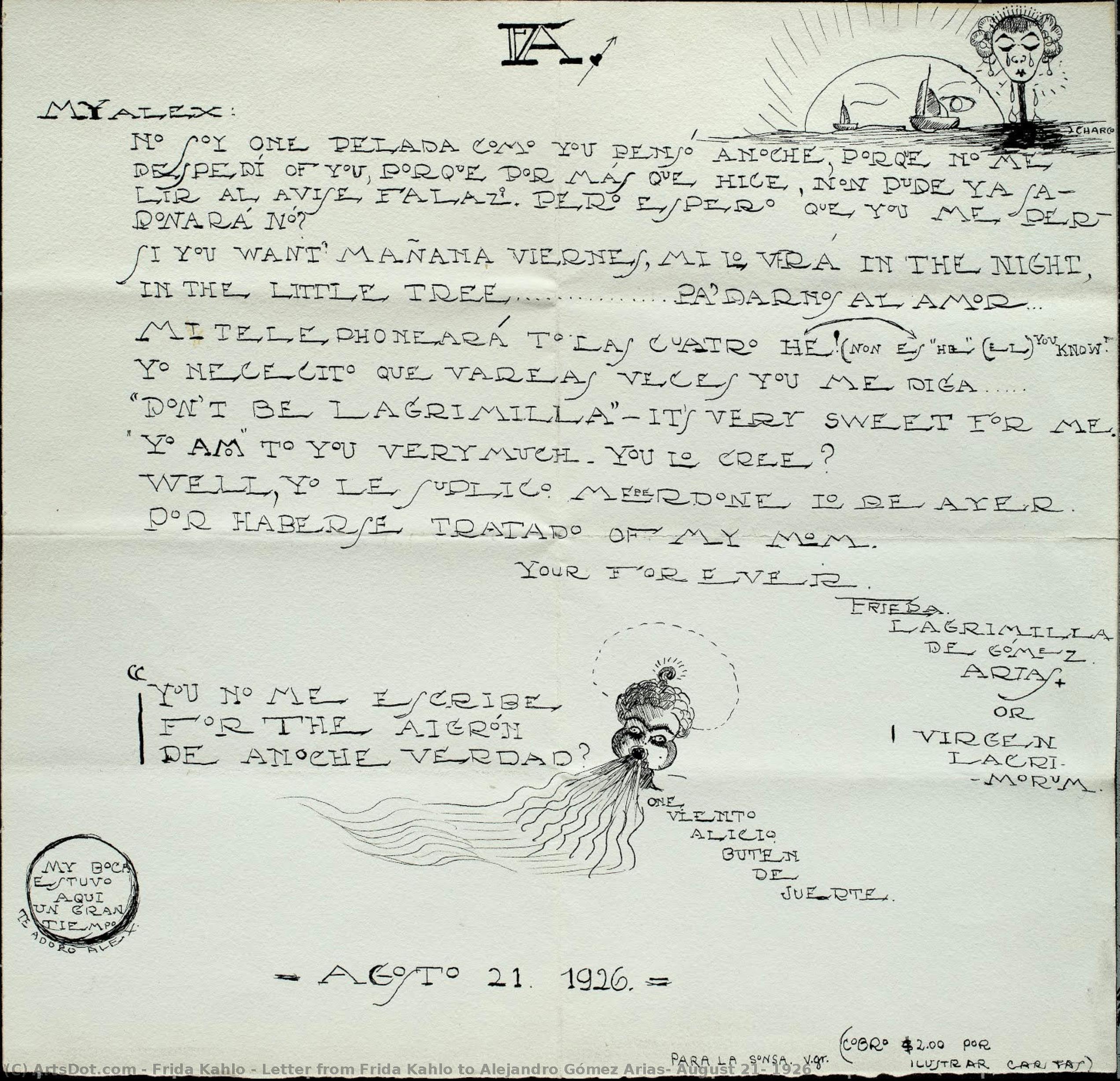 Letter From Frida Kahlo To Alejandro Gómez Arias, August 21, 1926 — Фрида Кало