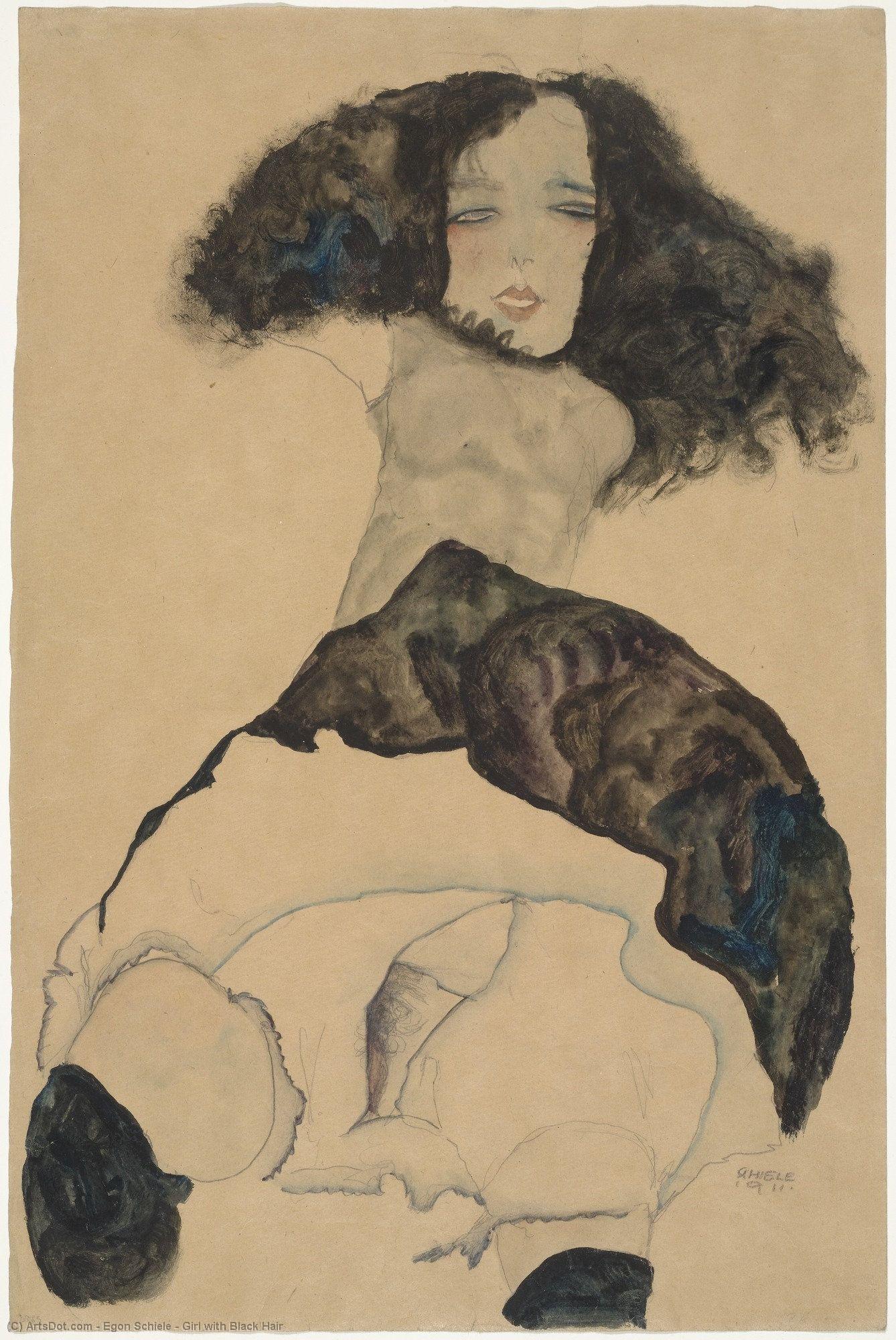 Ragazza Con Capelli Neri — Egon Schiele
