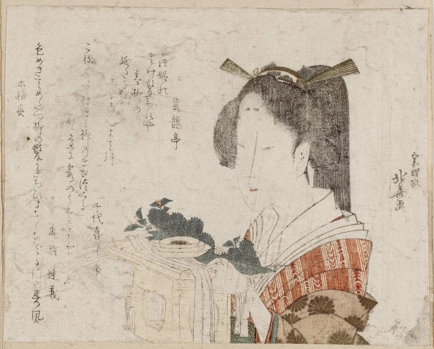 Lady With New Year Decorations — Hokusai Kacušika