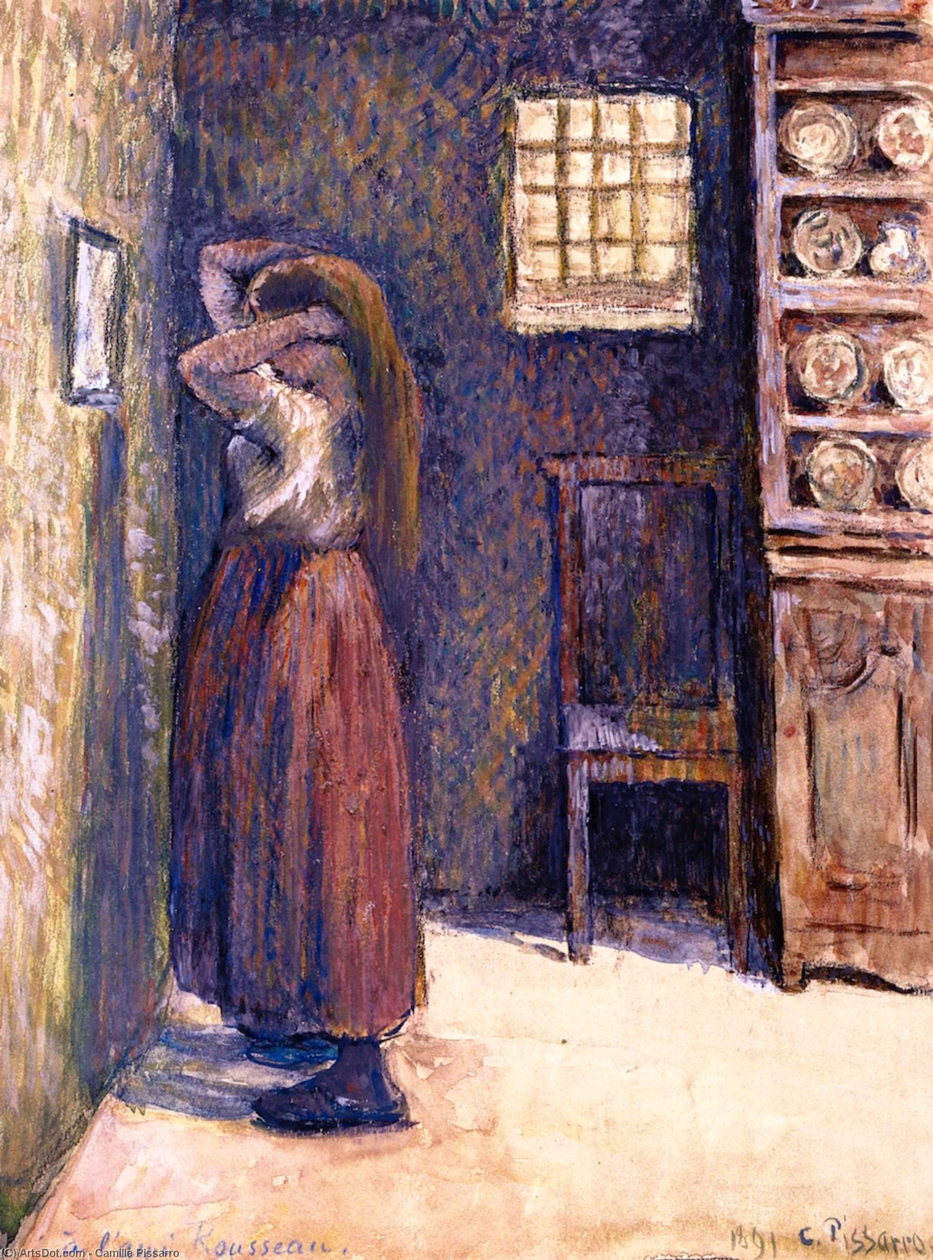 Young Peasant Woman Fixing Her Hair — Camille Pissarro
