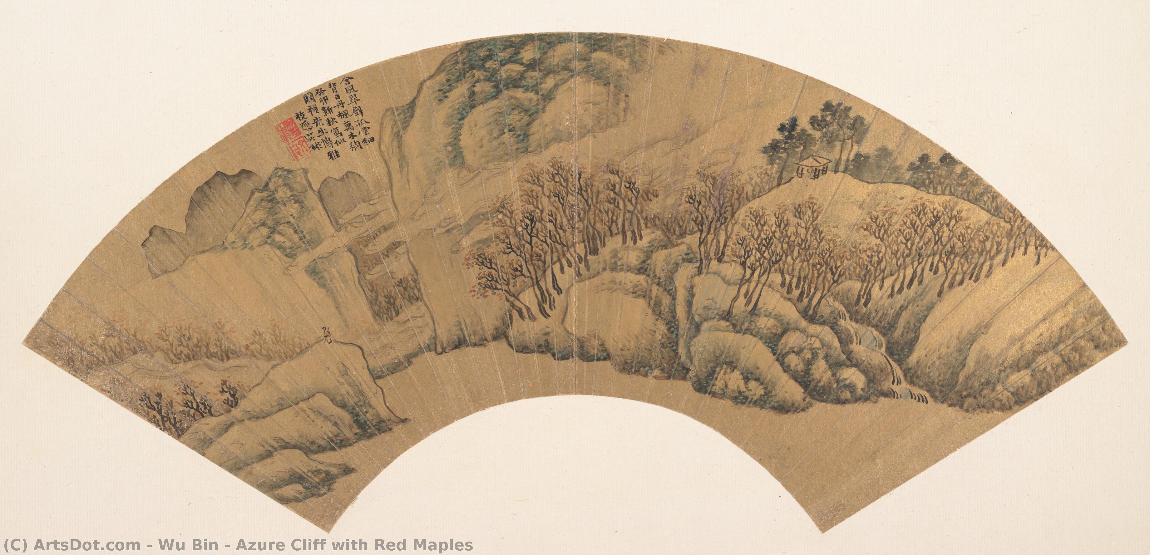 Azure Cliff With Red Maples — Wu Bin