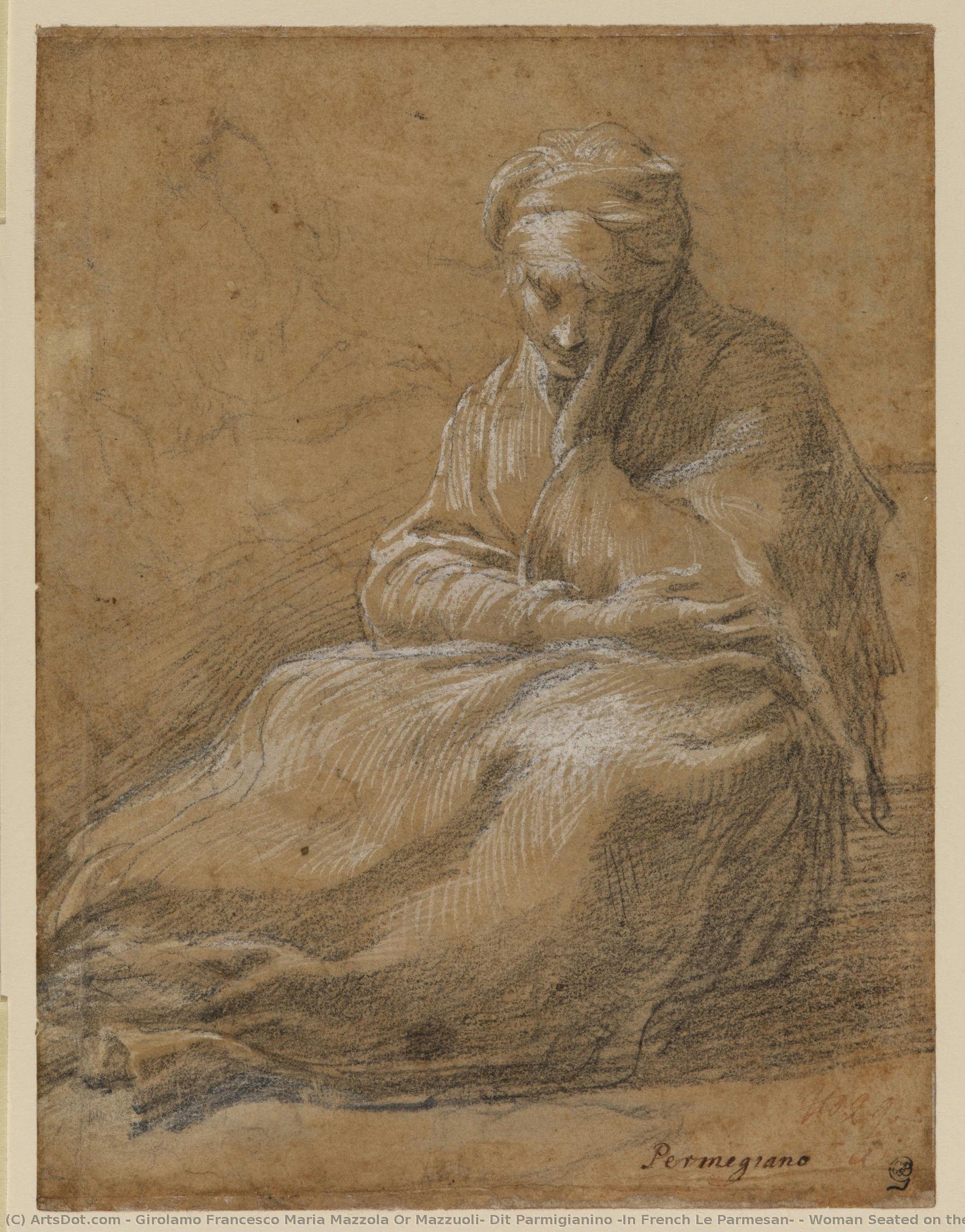 Mulher Sentada No Chão / Mulher Segurando Uma Distáf — Girolamo Francesco Maria Mazzola Or Mazzuoli, Dit Parmigianino (in French Le Parmesan)
