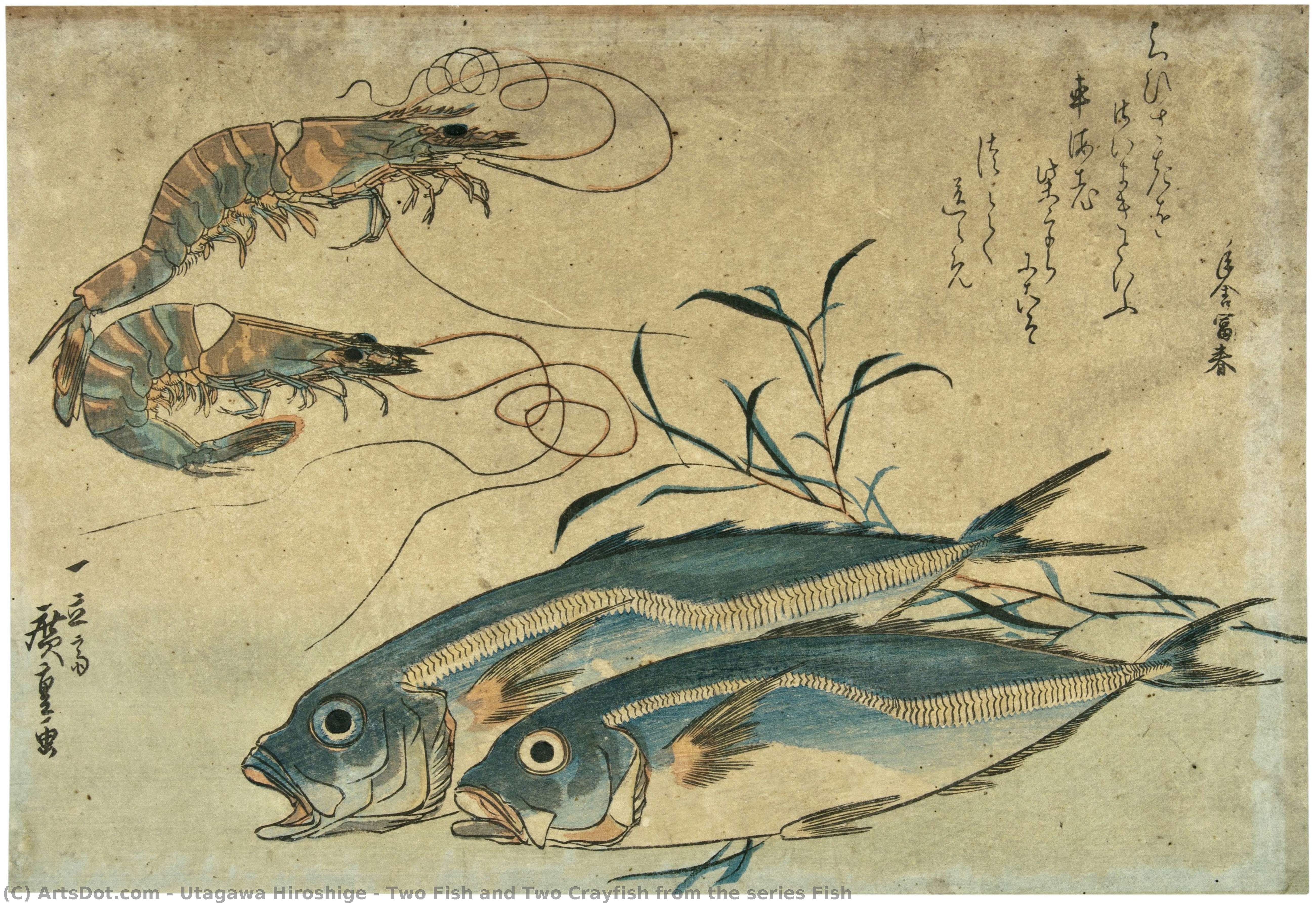 أوتاغاوا هيروشيغه - Two Fish and Two Crayfish from the series Fish