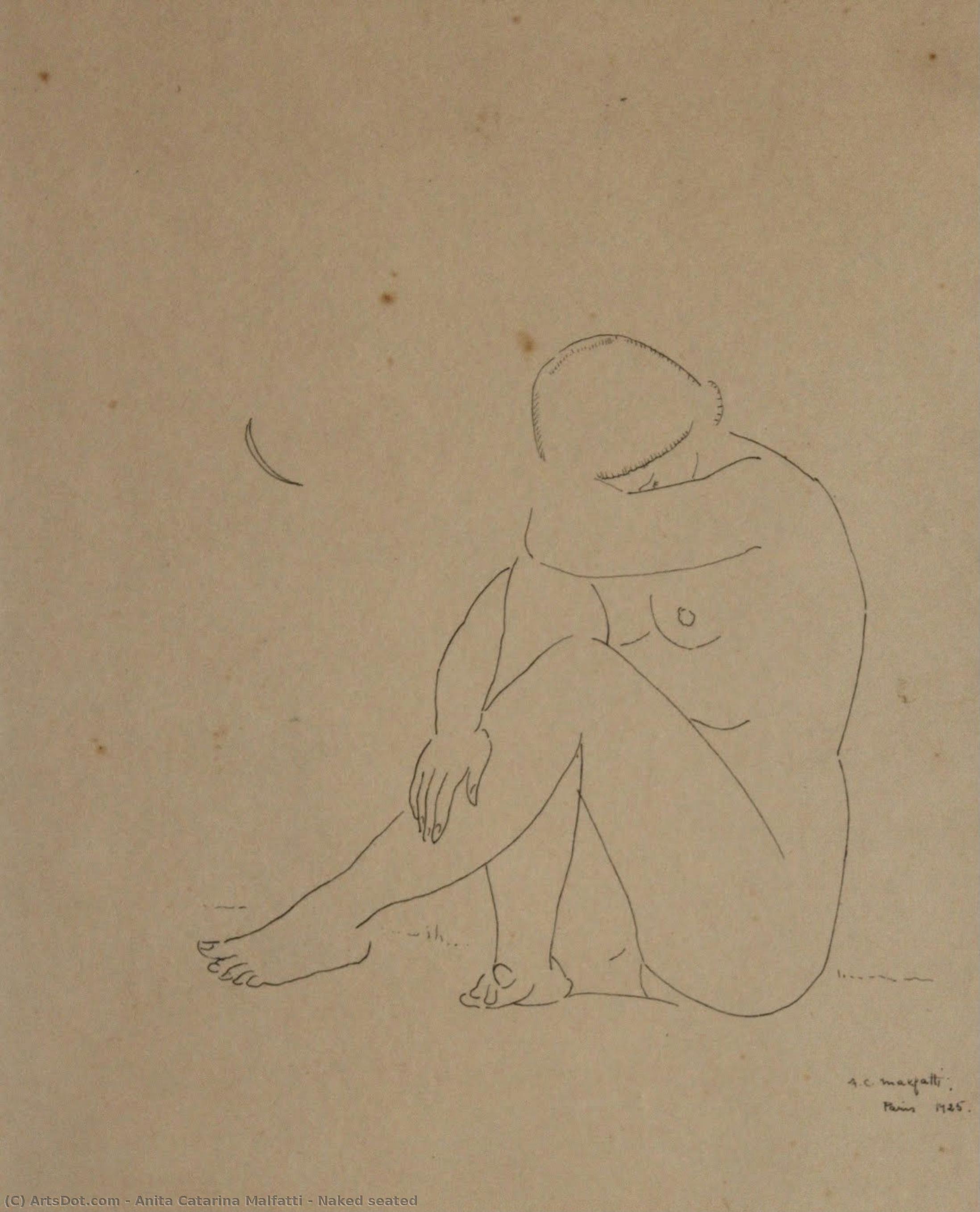 Naked Seated — Anita Catarina Malfatti, Acrylic On Canvas, Brazilian Modernism