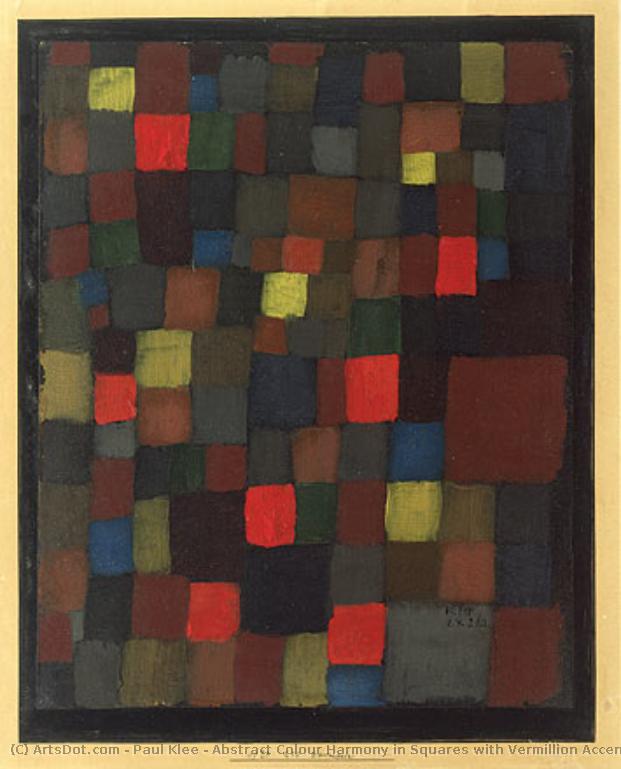 Paul Klee - Harmonia Cromática em Formas Quadradas com Acentos Vermelhos