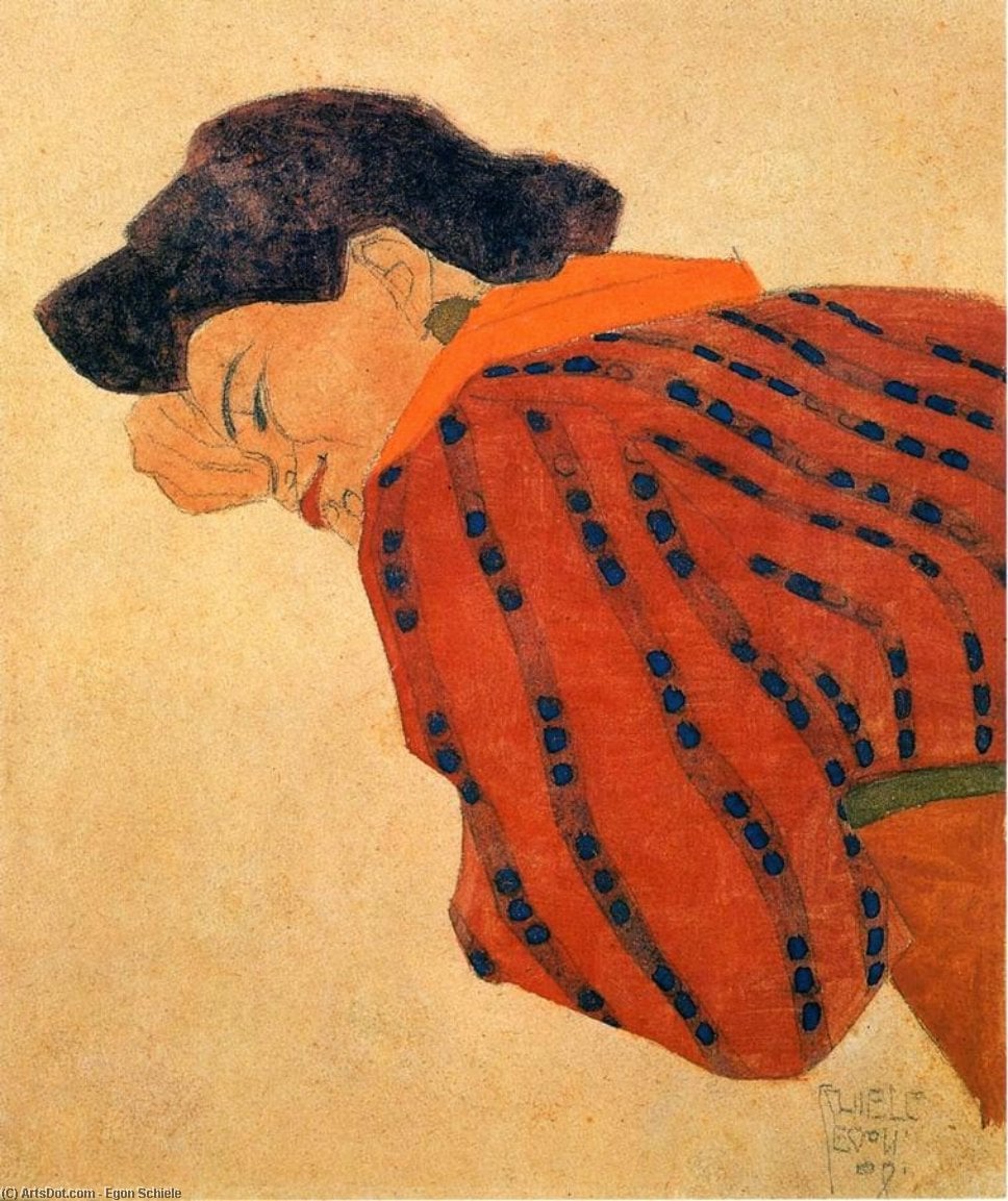 Egon Schiele - Reclining Woman with Red Blouse