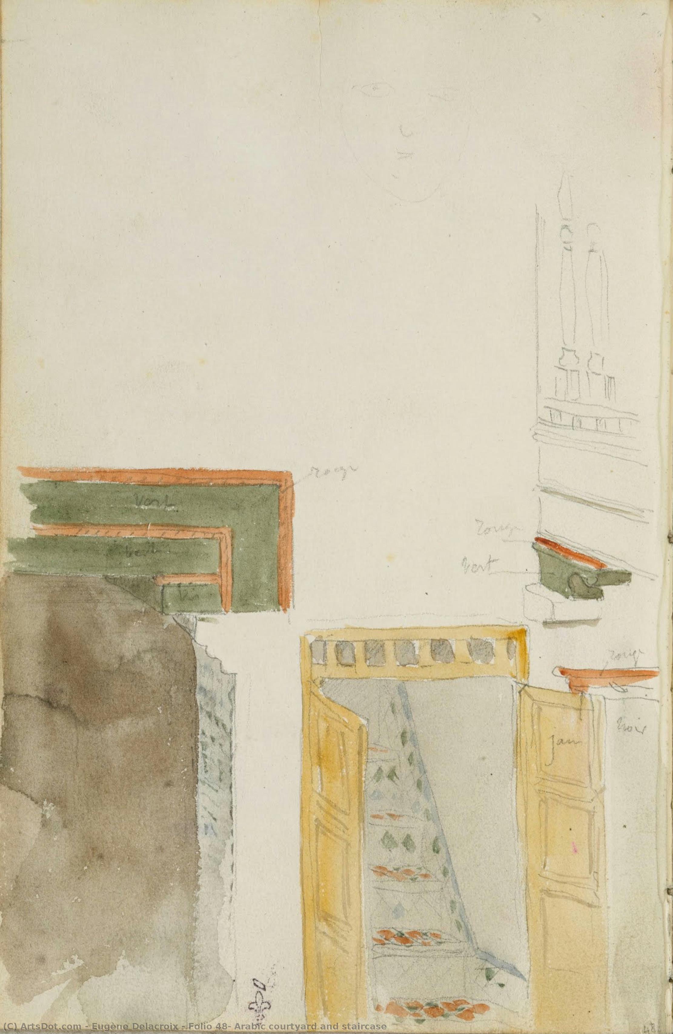 Eugène Delacroix - Folio 48, Arabic courtyard and staircase