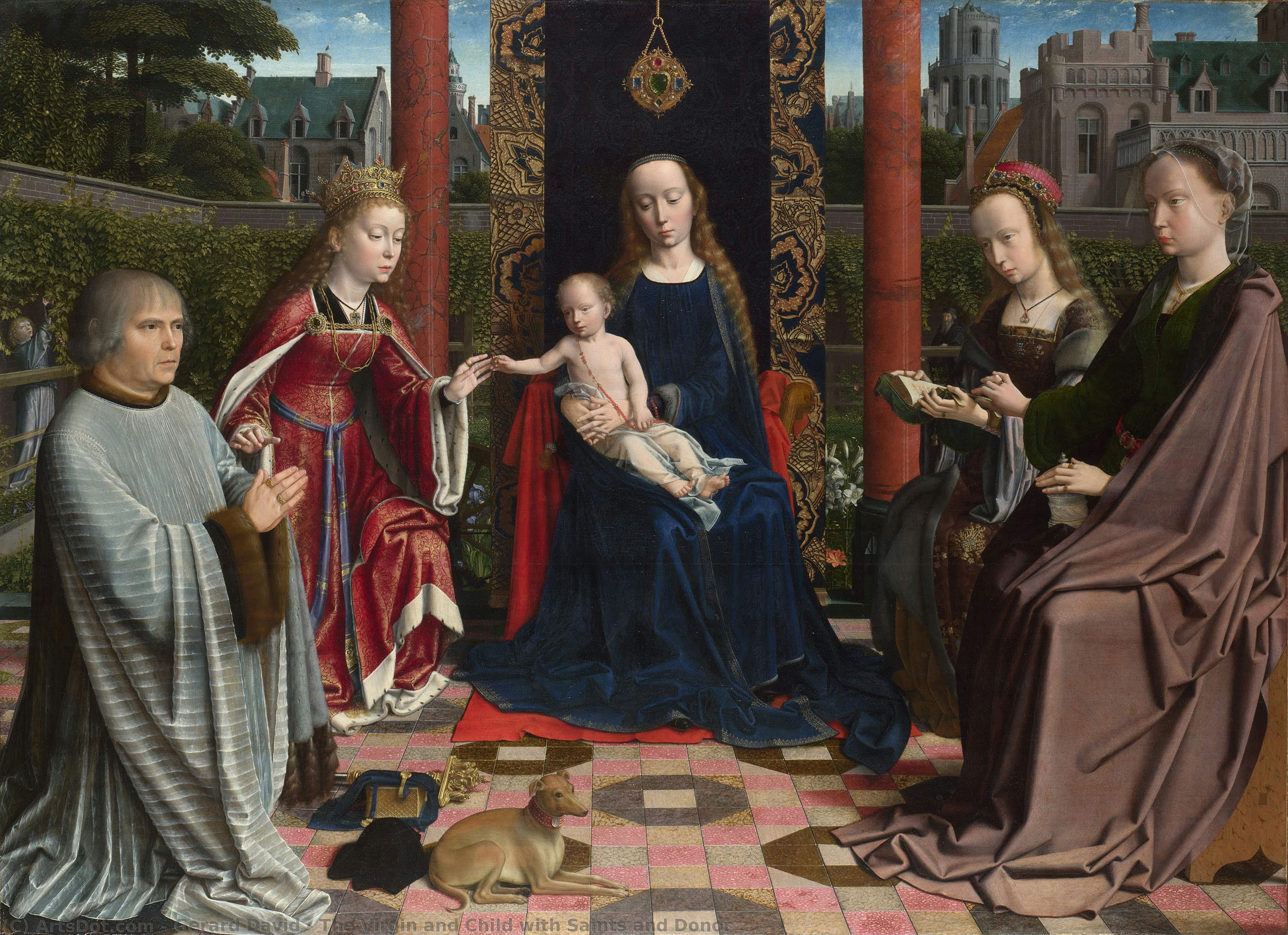 Jungfru Maria Med Barnet Og Helgener Samt Giver — Gerard David
