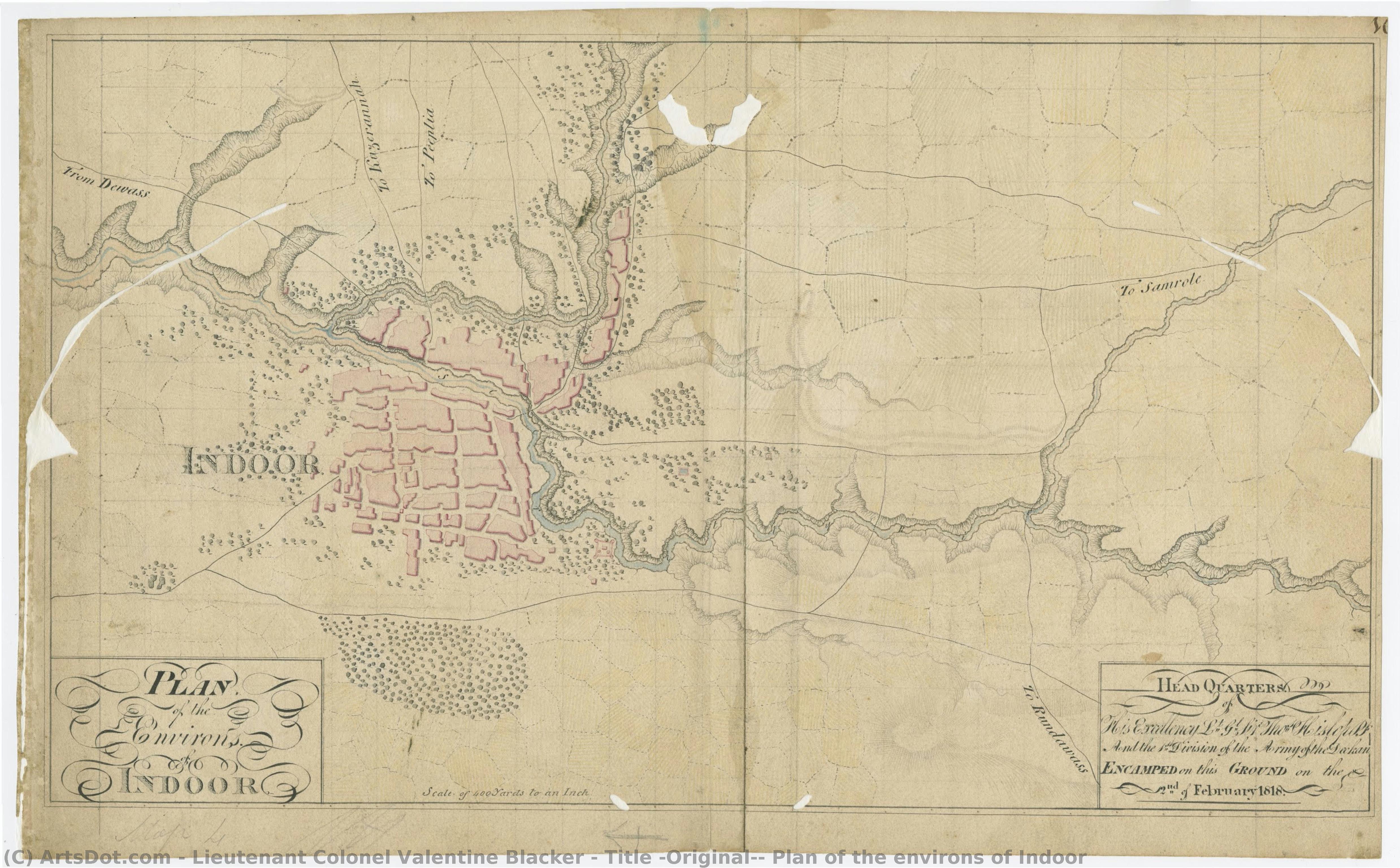 Title (original): Plan Of The Environs Of Indoor — Lieutenant Colonel Valentine Blacker