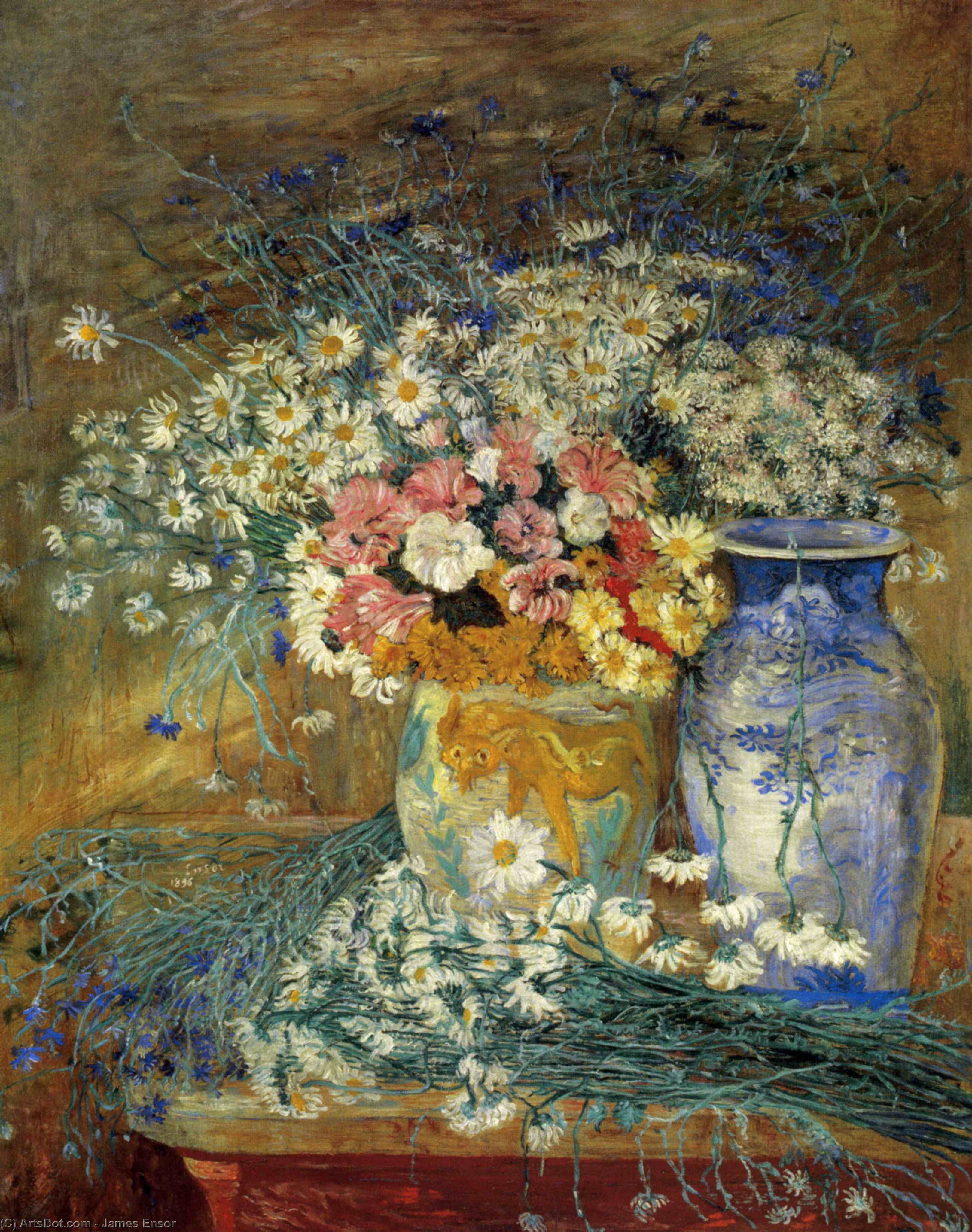 James Ensor - Fleurs et vases chinois