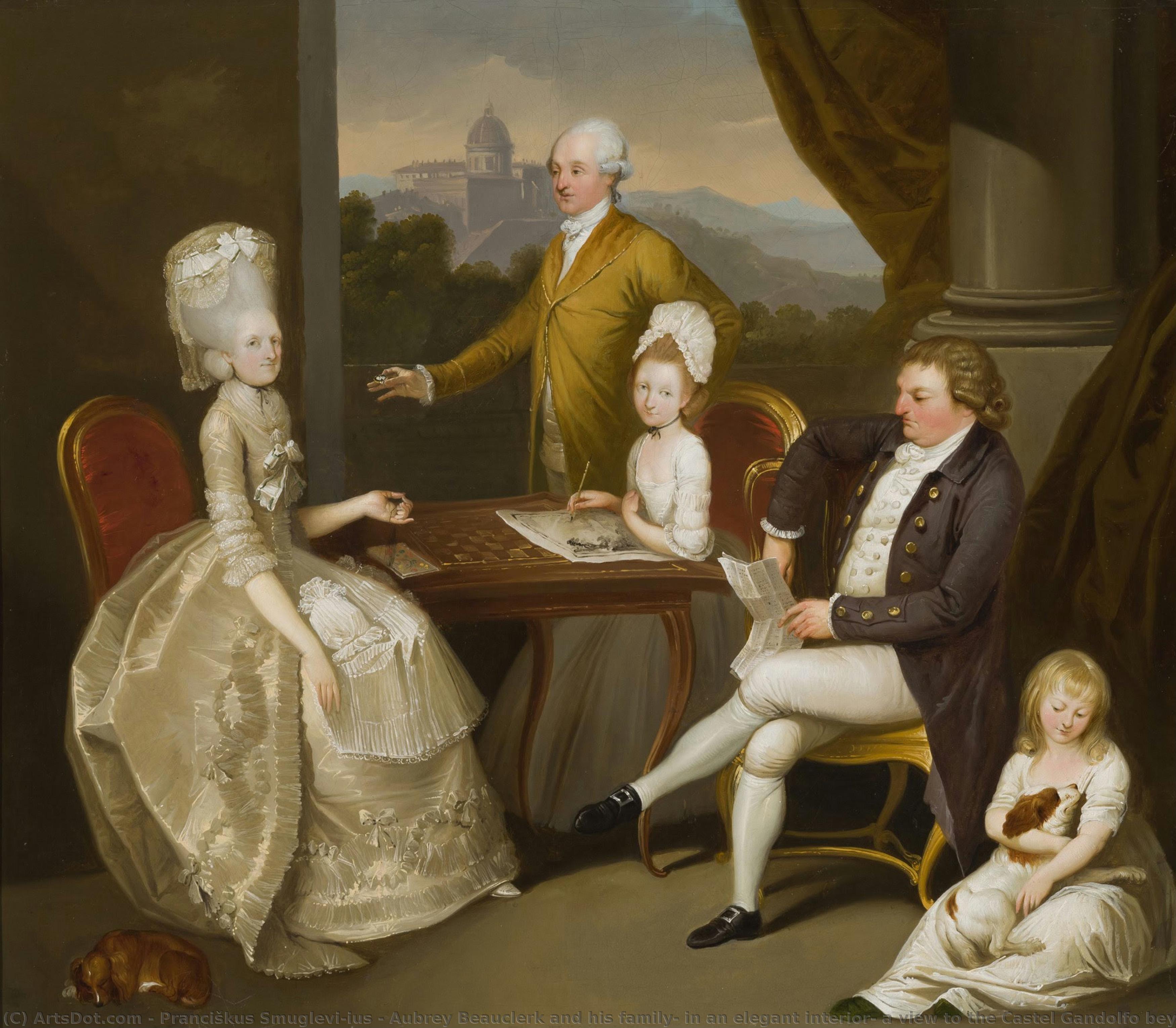 Aubrey Beauclerk And His Family, In An Elegant Interior, A View To The Castel Gandolfo Beyond — Pranciškus Smuglevičius