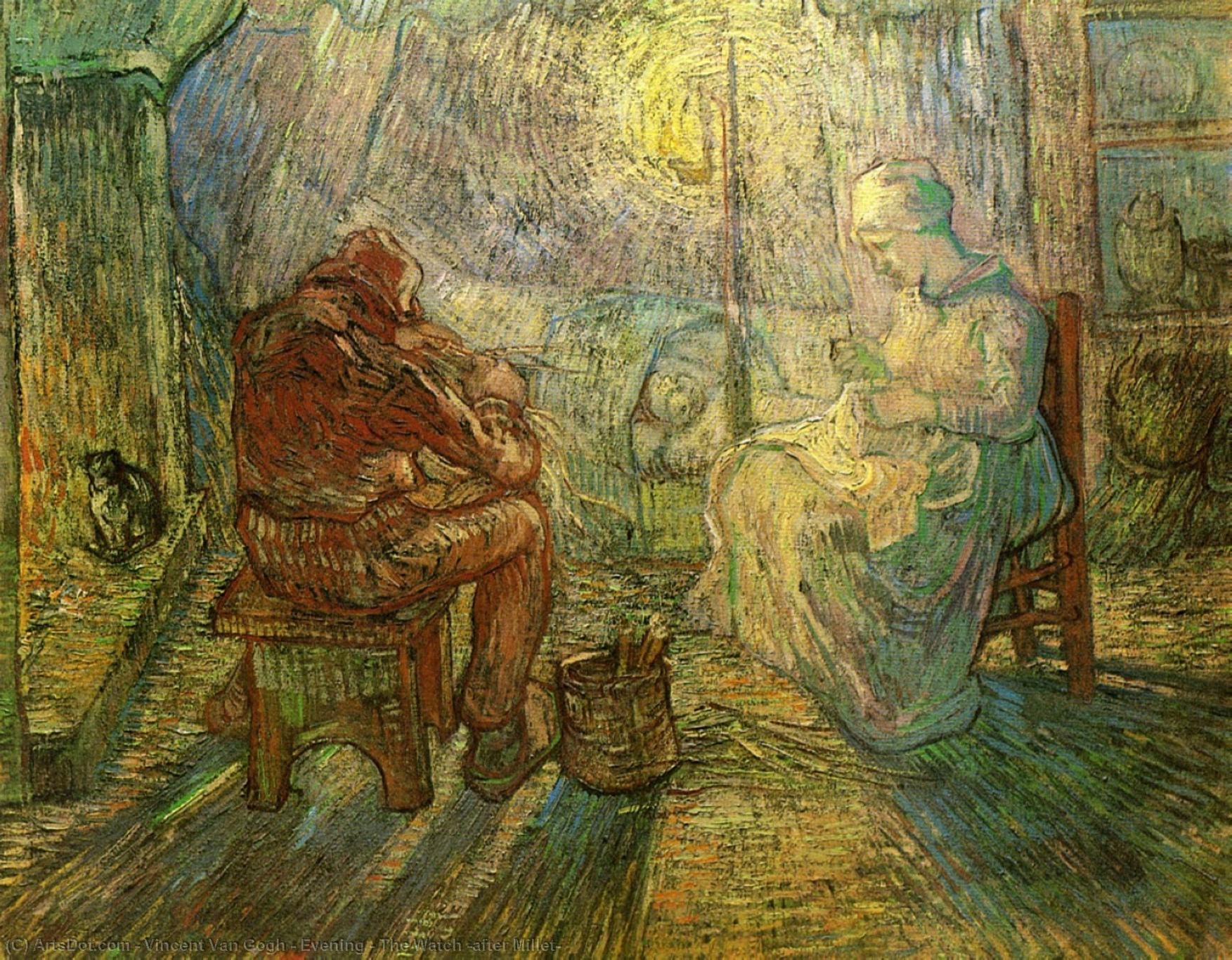 Illuminoit Jean-françois Milletin Maalauksista Inspiroitunut Vincent Van Goghin 'iltapäivä - Valppaus'. Tämä Postimpressionistinen Mestariteos Tuo Esiin Taiteilijan Taitavuuden Ihmisten Kohtaamisen Ja Kotielämän Kuvaamiseen. Näkymässä Ovat Kaksi Naista Hu — Vincent Willem Van Gogh