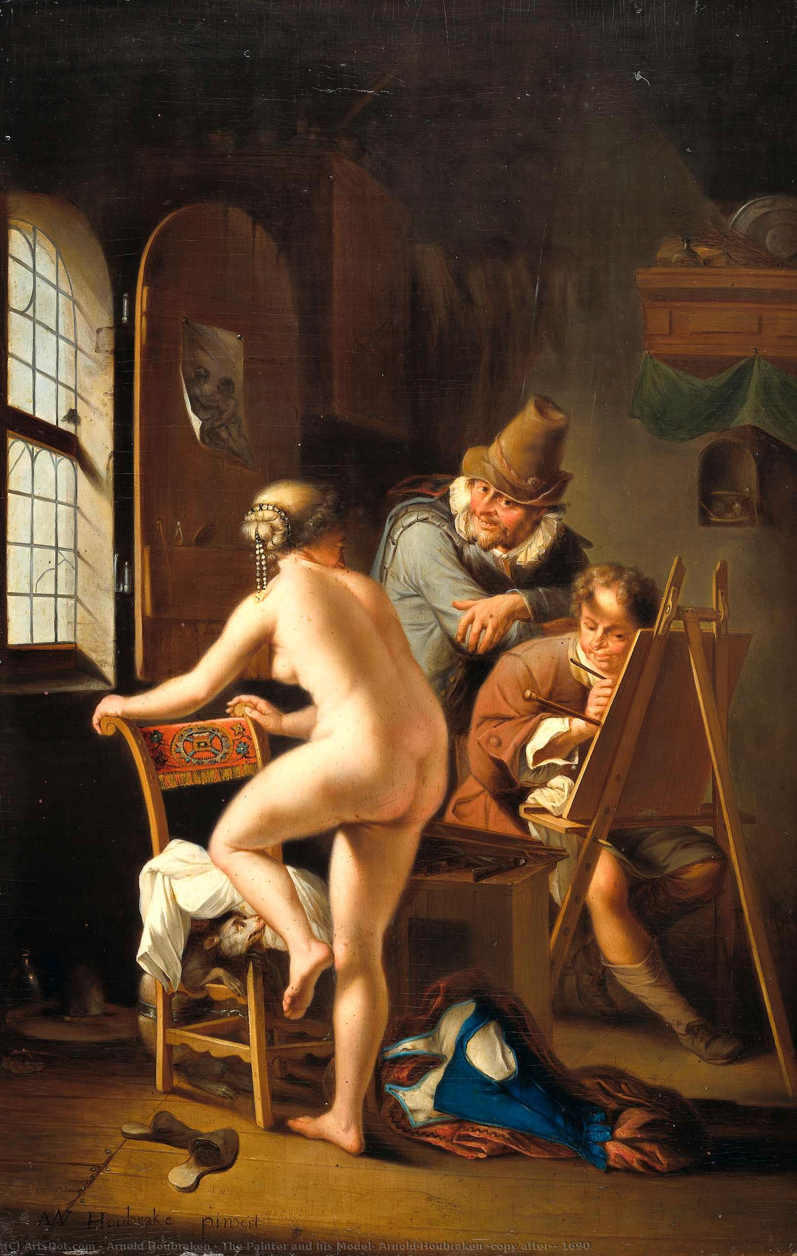 The Painter And His Model, Arnold Houbraken (copy After), 1690 — Arnold Houbraken
