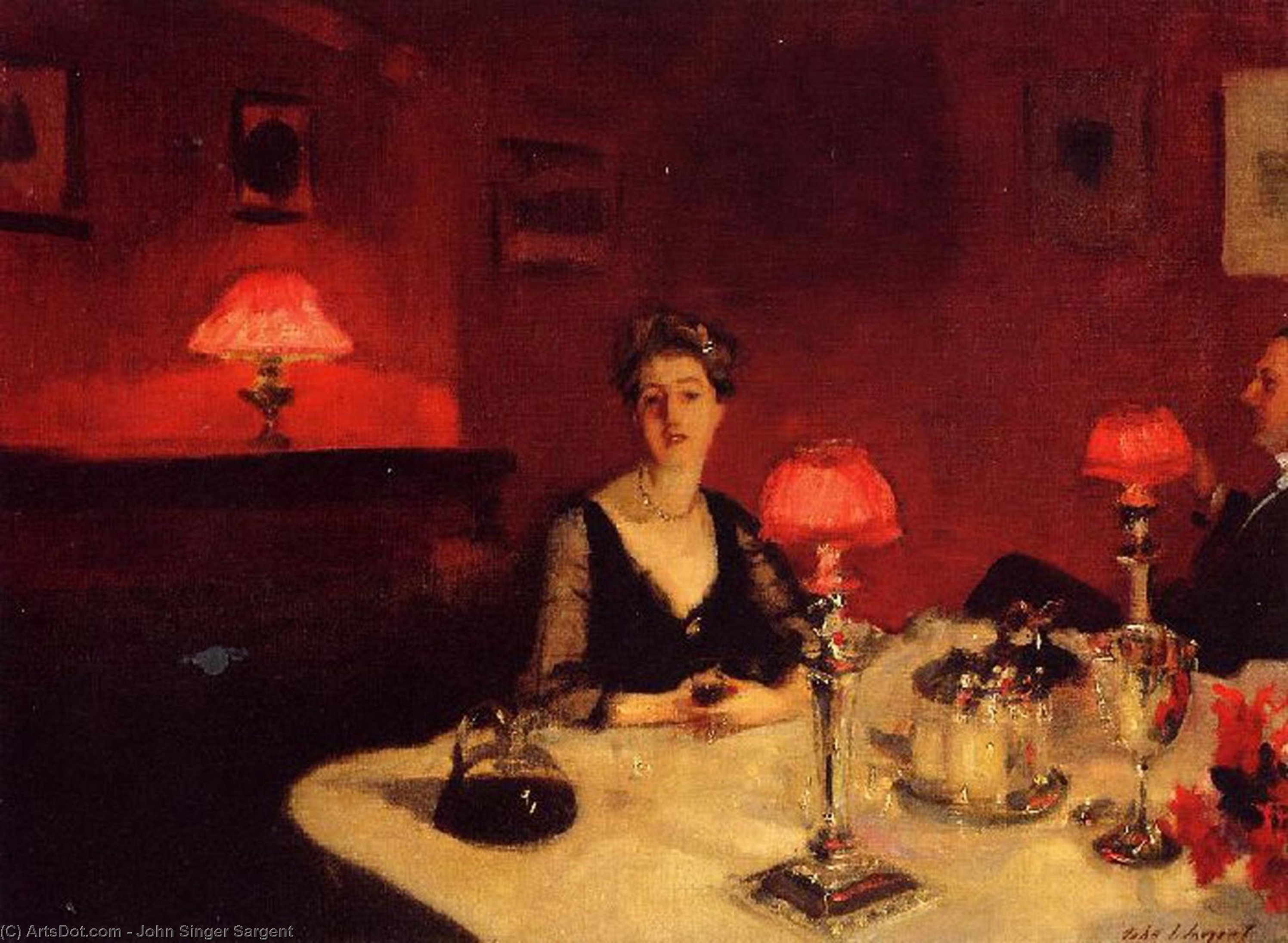A Dinner Table At Night (also Known As Mr. And Mrs. Albert Vickers) — John Singer Sargent, Oil On Canvas, Impressionistic Realism