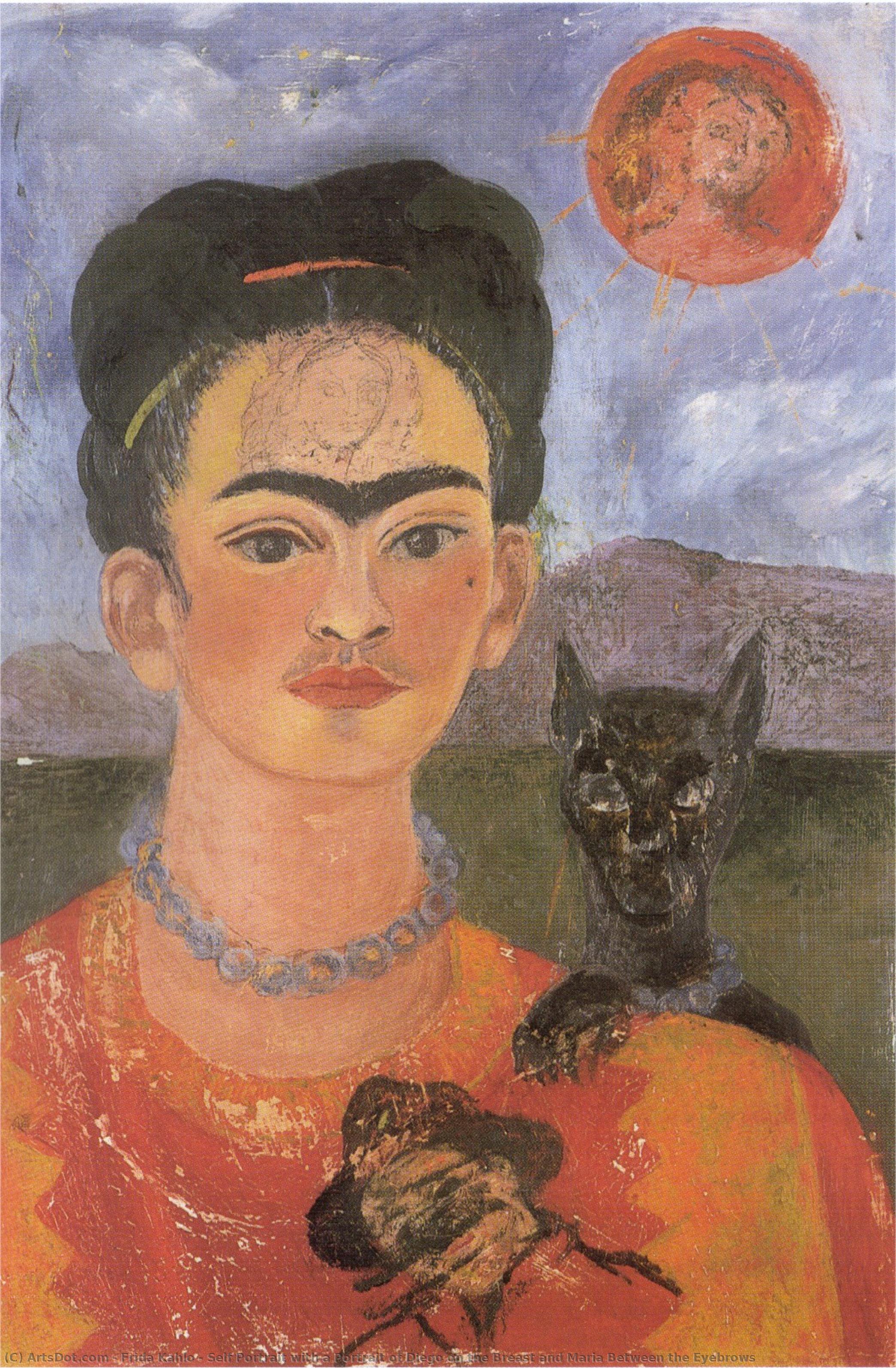 Self Portrait With A Portrait Of Diego On The Breast And Maria Between The Eyebrows — Frida Kahlo