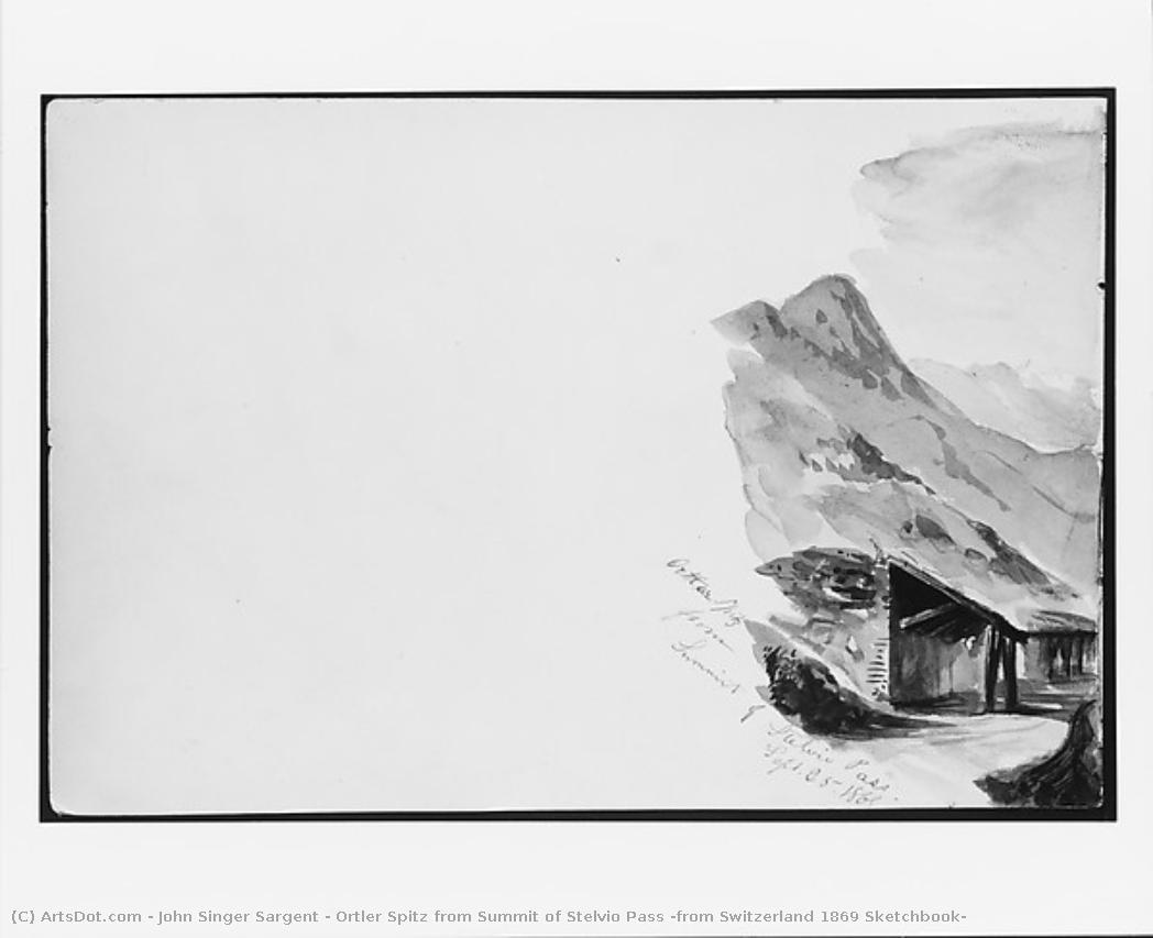 Ortler Spitz Stelvio Passin Huipulta (swiss 1869 Piirustusvihko) — John Singer Sargent