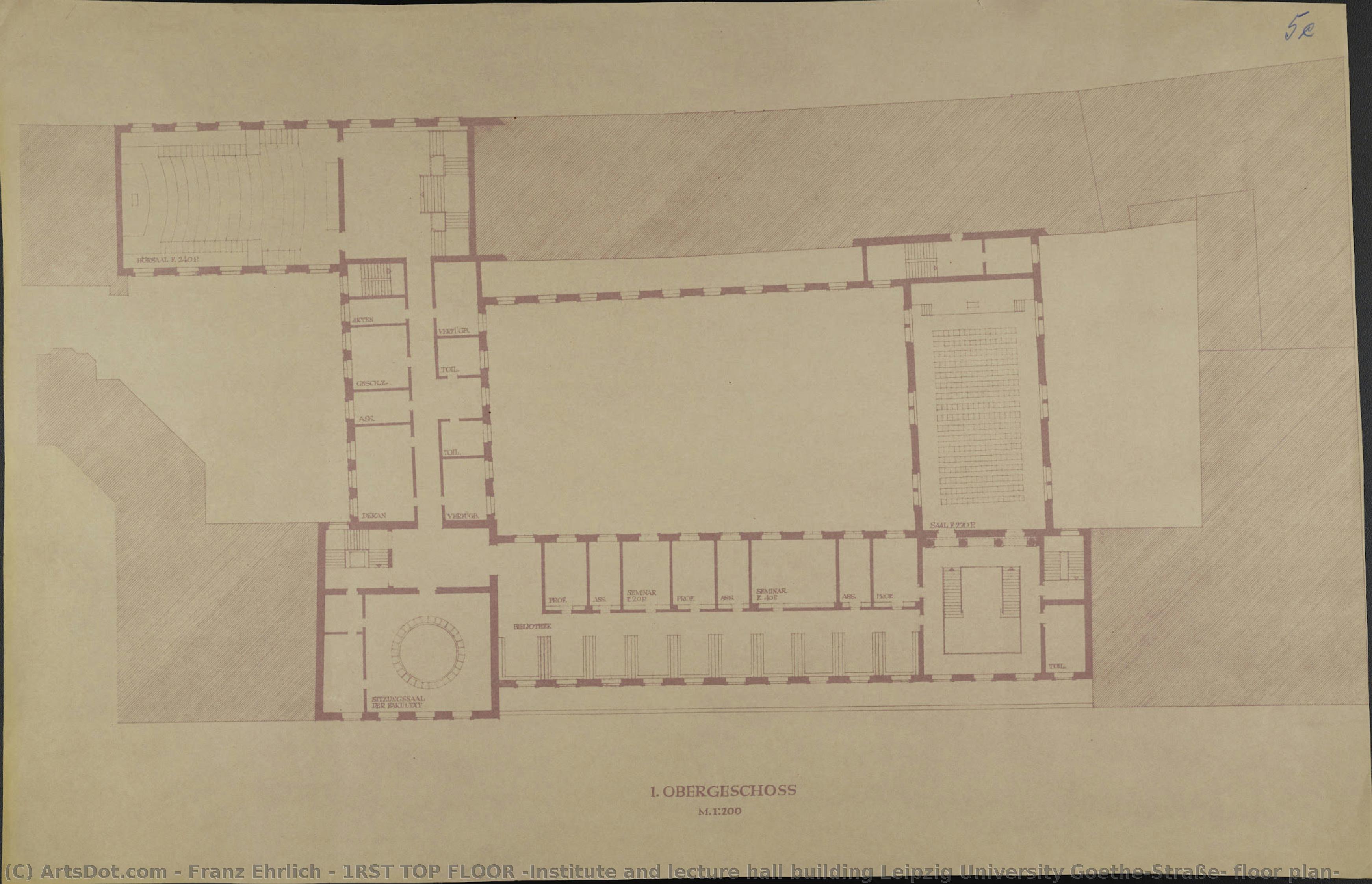 1rst Top Floor (institute And Lecture Hall Building Leipzig University Goethe-straße, Floor Plan) — Franz Ehrlich
