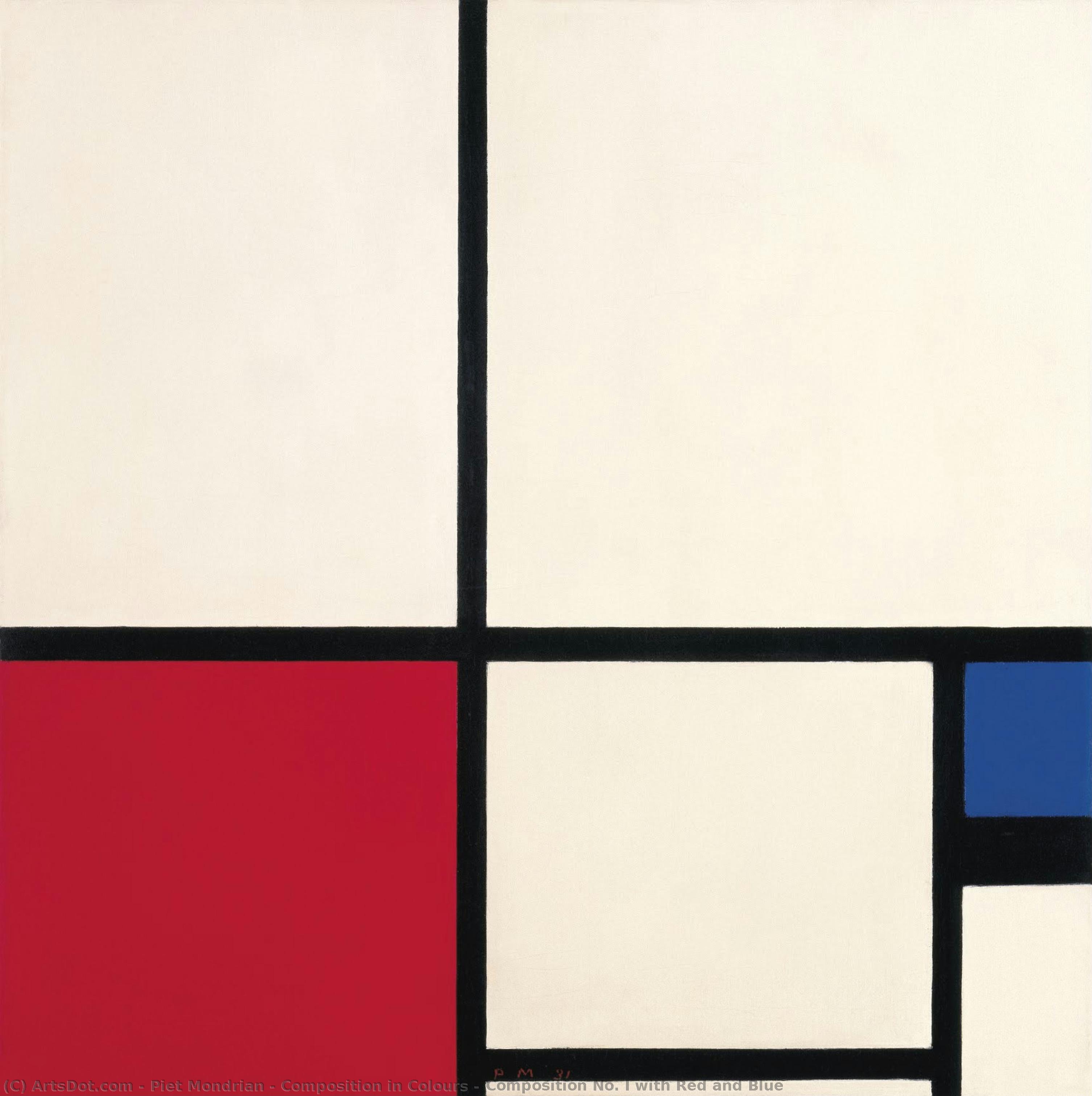 Composition In Colours / Composition No. I With Red And Blue — Piet Mondrian, Acrylic On Canvas, Neoplasticism