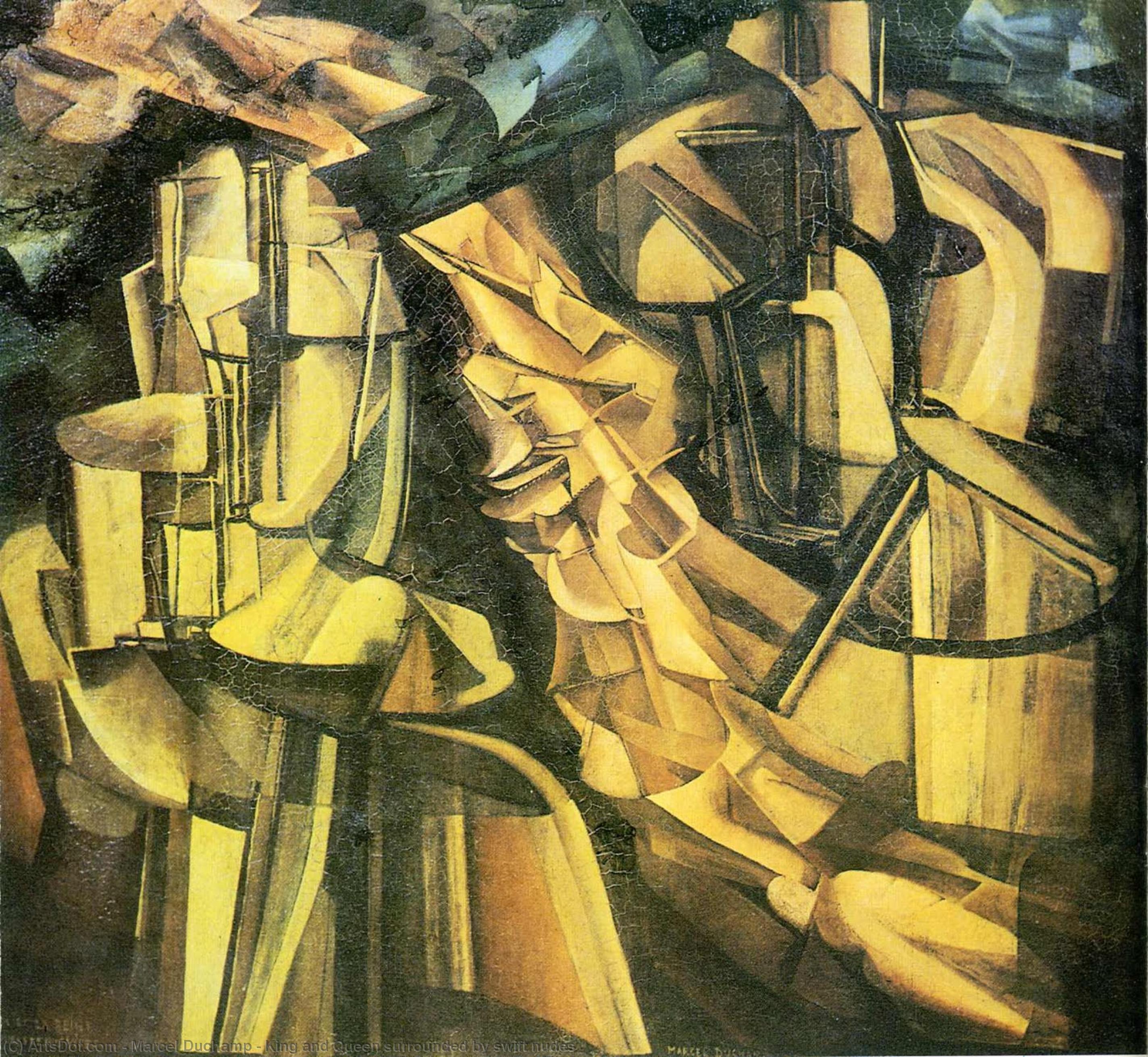 König Und Königin Umgeben Von Schnellen Nackten — Marcel Duchamp, Acryl Auf Leinwand, Cubismus